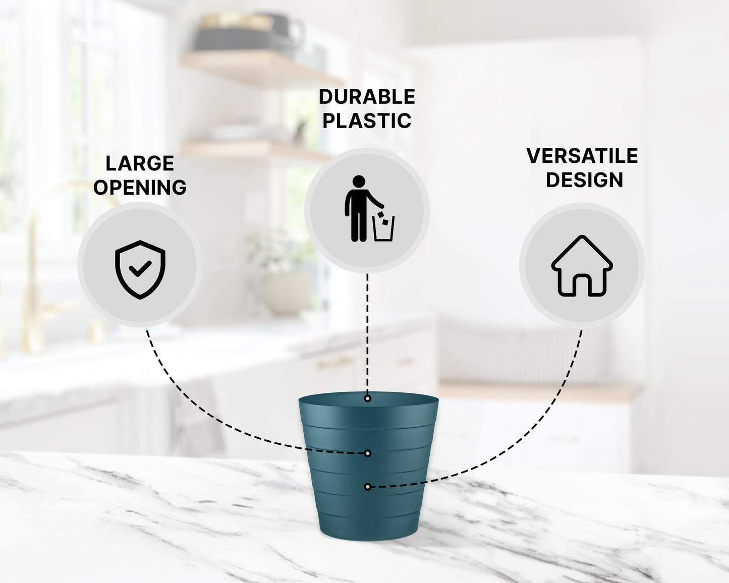 Zuvo Waste Paper Bin 5L, Wave Design Bin for Bedroom and Office, Navy Blue