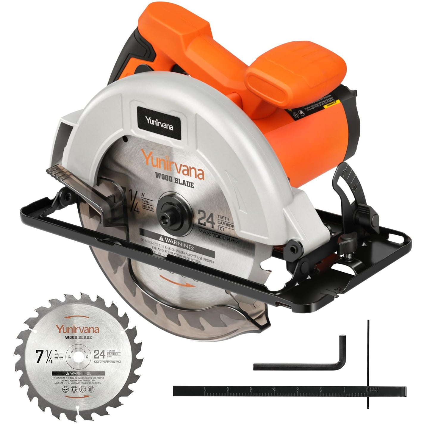 Yunirvana 1400W High-Speed Circular Saw, 6000 RPM, Adjustable Cutting Depth and Angle: 62mm (90?)-48mm (45?), Dust Collection System, and 185mm Saw