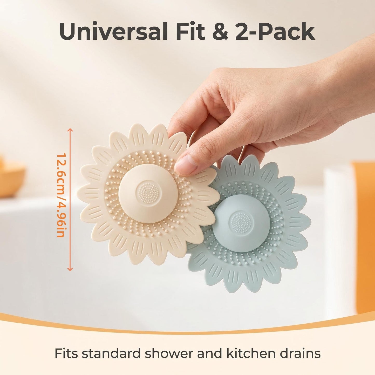 2 Pack Silicone Shower Drain Hair Catcher, Silicone Sink Strainer Protector & Shower Drain Cover