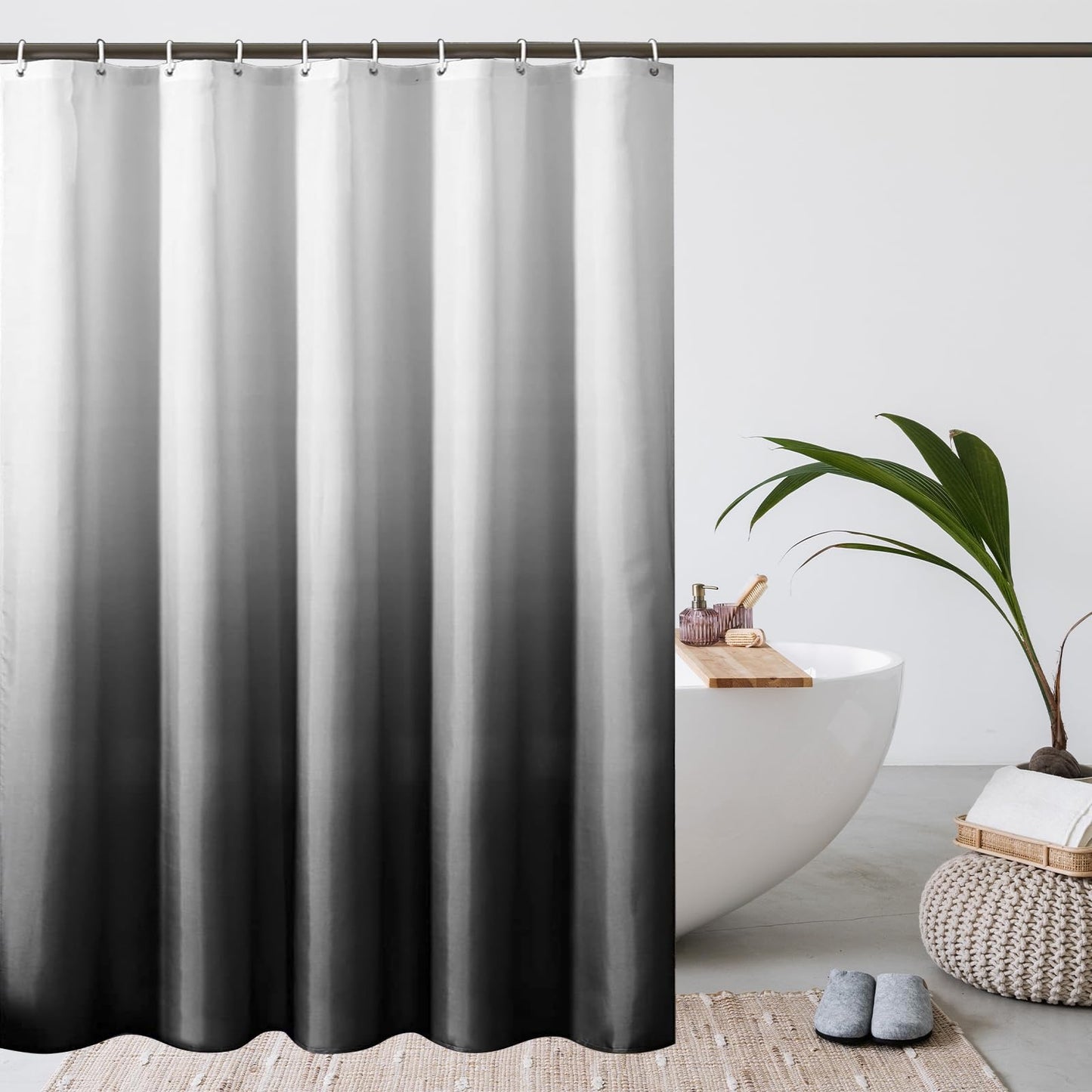 WELTRXE Shower Curtains For Bathroom, Ombre Black 180x180cm Shower Curtain Set With 12 Hooks, Weighted Hem, Water Resistant Quick Dry Polyester