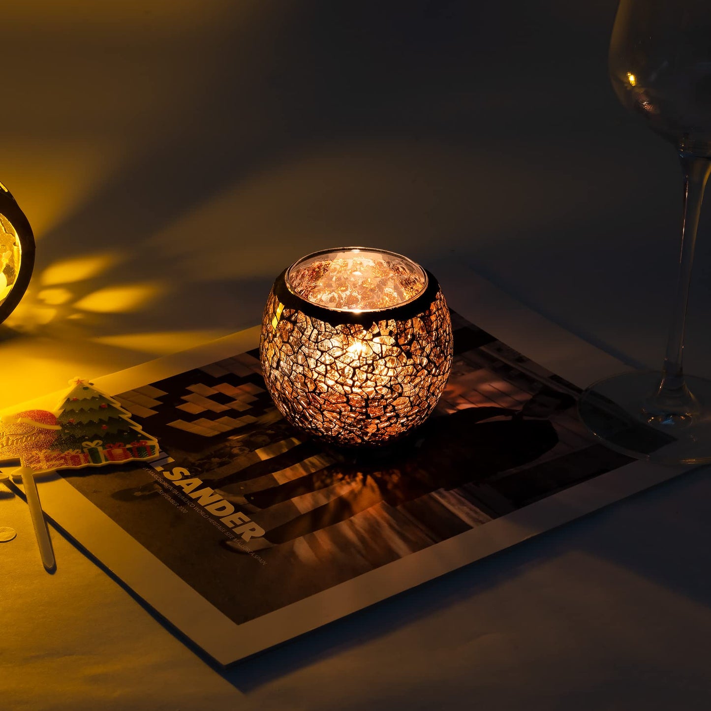Larcenciel Mosaic Glass Candle Holder/Tea Light Holder/Vase/Pen Holder, Romantic Handmade Shattered Glass Tea Light Candle Shade/Potted Plants Bowl