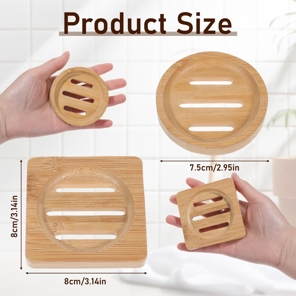 2 PCS Wooden Soap Dish Round Bamboo Soap Dish Holder Shower Steamer Tray Wood Soap-Tray for Shower Home Bathroom (Round and Square)