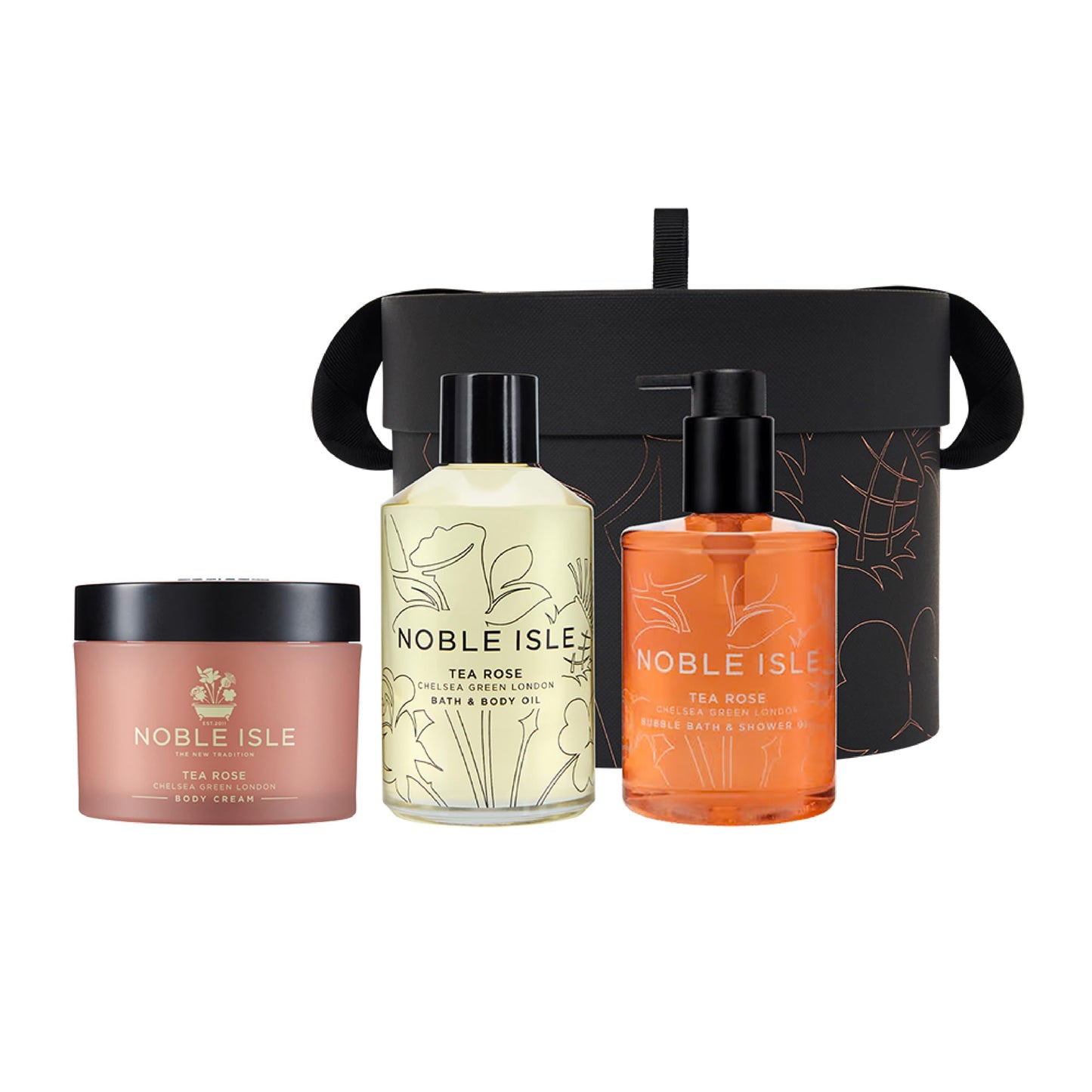 Noble Isle Tea Rose Eternal Rose Gift Set for Women & Men | Bath & Shower Gel, Body Cream & Bath Oil | Infused with Black Tea Leaves & English Rose