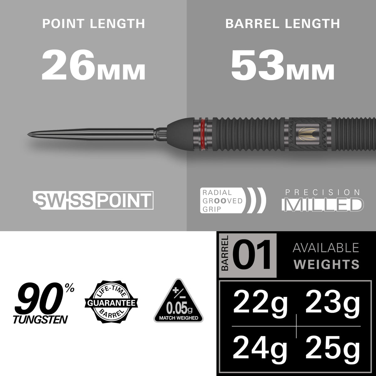 TARGET Darts Scope Steel Tip Swiss Point Darts, 90% Tungsten Dart Set, Barrel 01-22G | Steel Tip Dart Sets, Red & Black Darts, Professional Dart Set