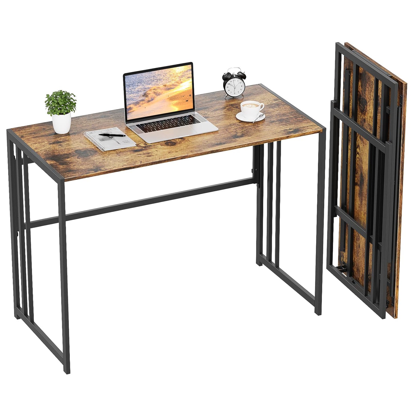 Ulifance Folding Computer Desk for Home Office No-Assembly Writing Desk (Rustic Brown)