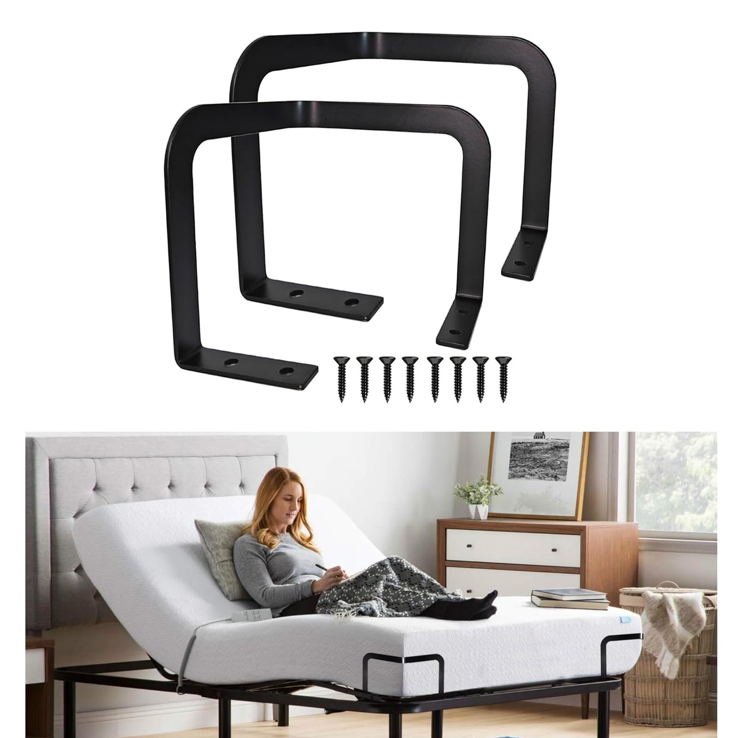 ANTEISI Mattress Retainer Bar, Set of 2, Black
