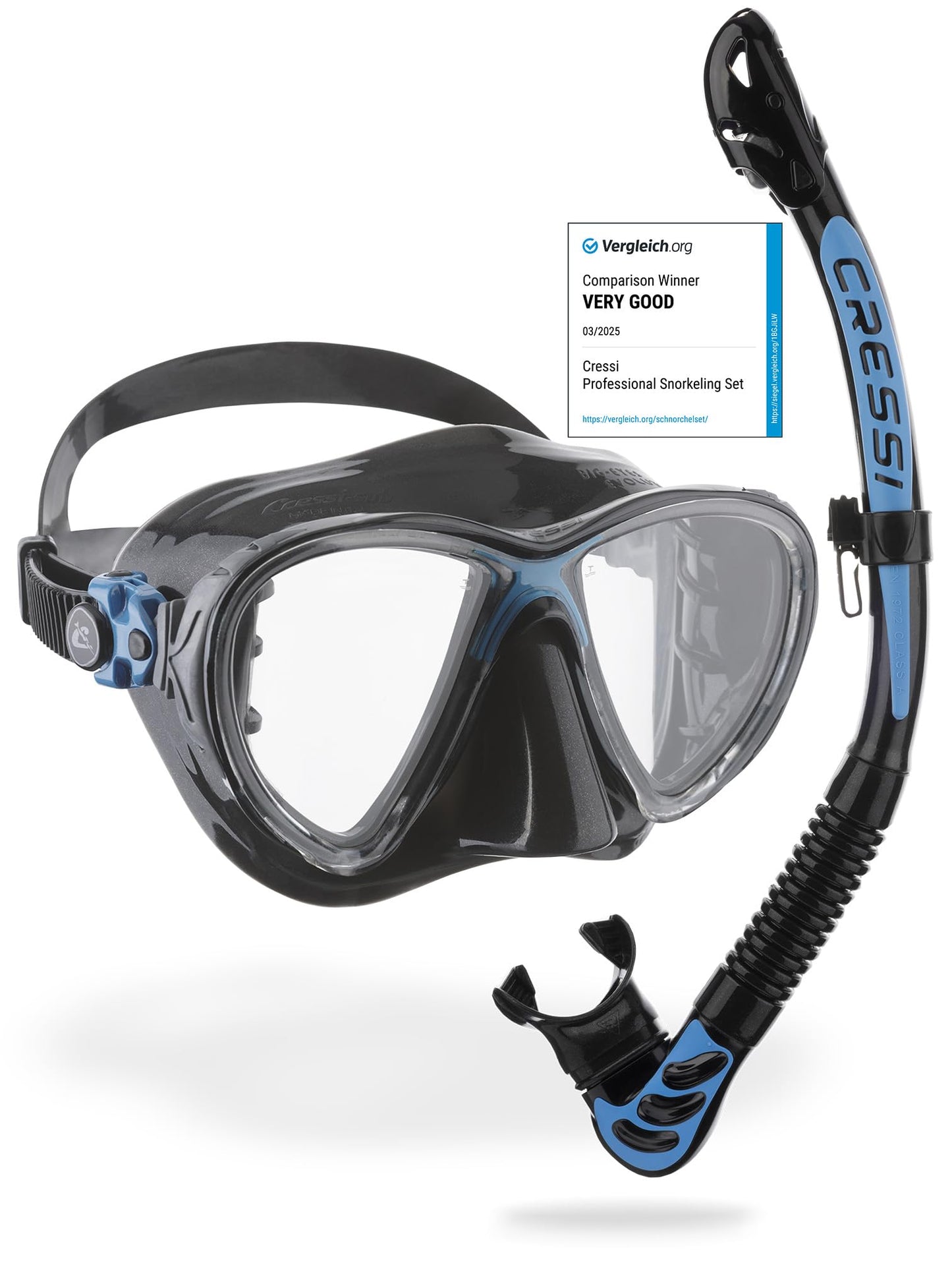 Cressi Unisex's C/Set Big Eyes Evolution+Alpha/UD Snorkeling/Diving Combo, Black/Blue, One Size