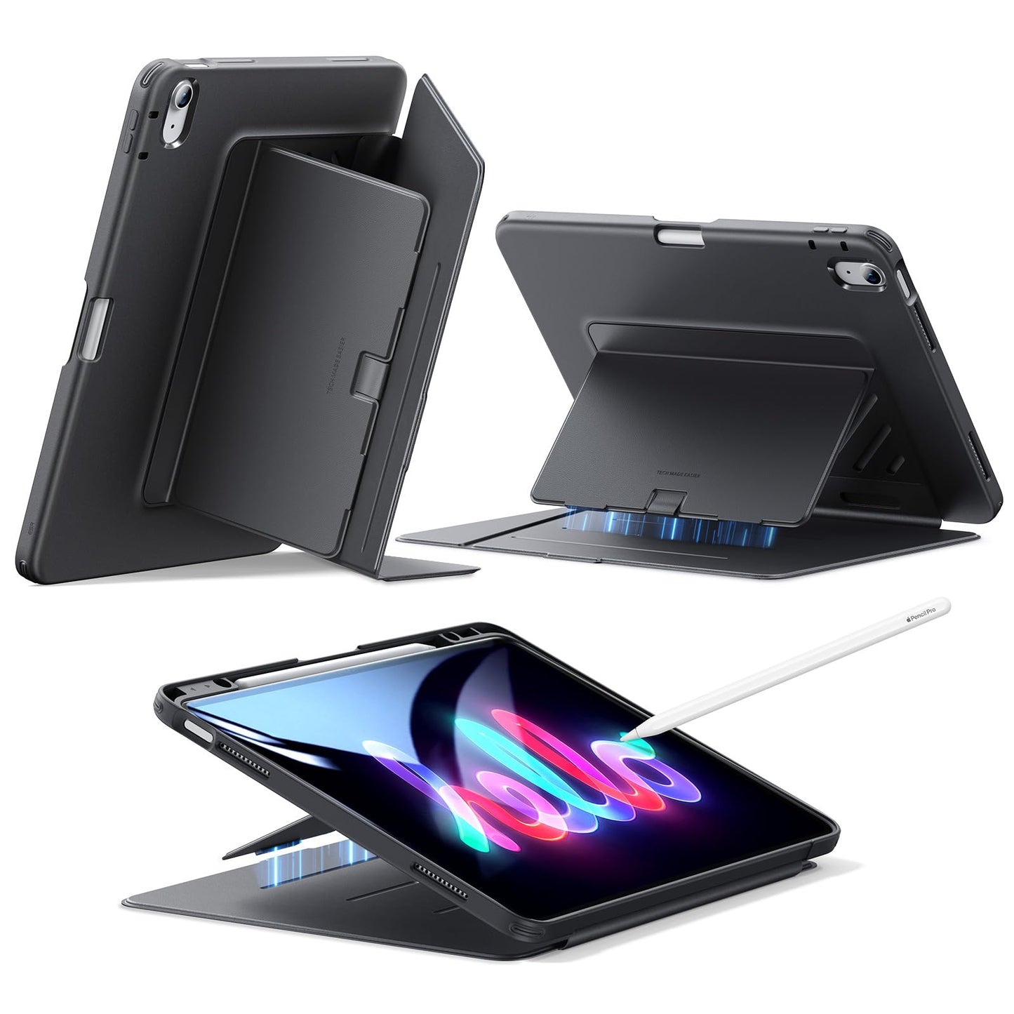ESR for iPad Air 13 Inch Case M3/M2 (2025/2024), Vertical Stand Cover, Multi Stand Angles, Ultra-Stable Case for iPad Air 13 with Pencil Holder, Flip