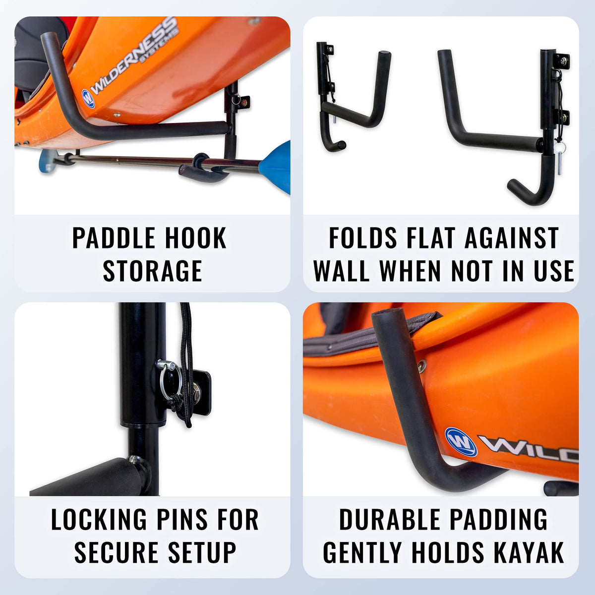 StoreYourBoard Kayak Wall Mount, Indoor & Outdoor, Rack with Paddle Hanger