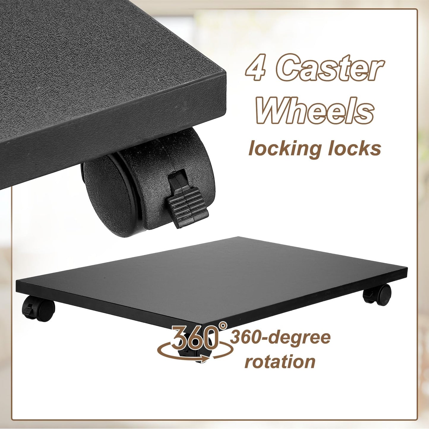 PATIKIL 12x19in PC Stand, Computer Tower Stand Wood CPU PC Holder Under Desk Mobile Cart 4 Caster Wheel for Floor Carpet Tower ATX Case Printer