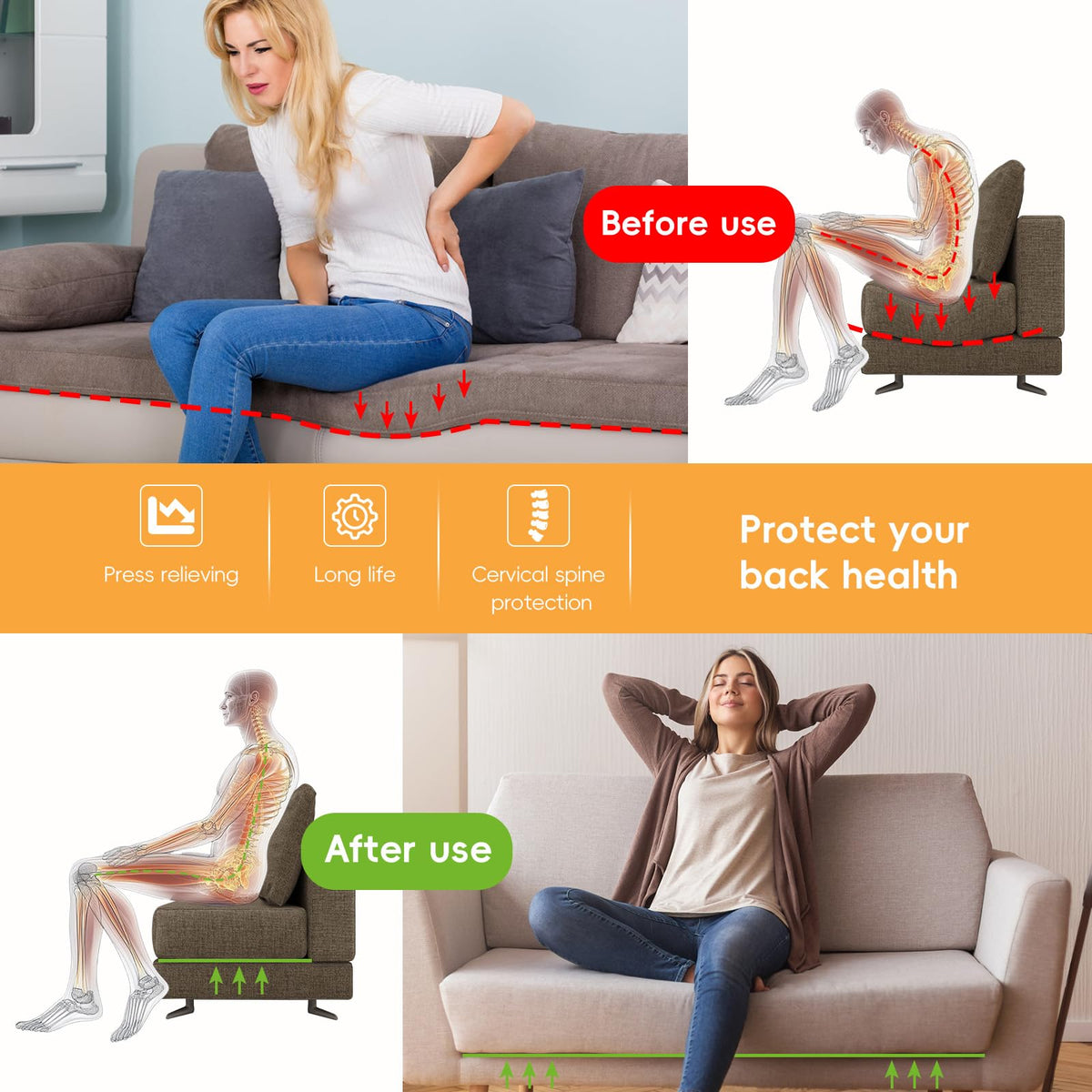 VERONLY Wooden Sofa Support Board for Sagging Seat - 167.5X43 cm Couch Cushion Support for 3 Seater