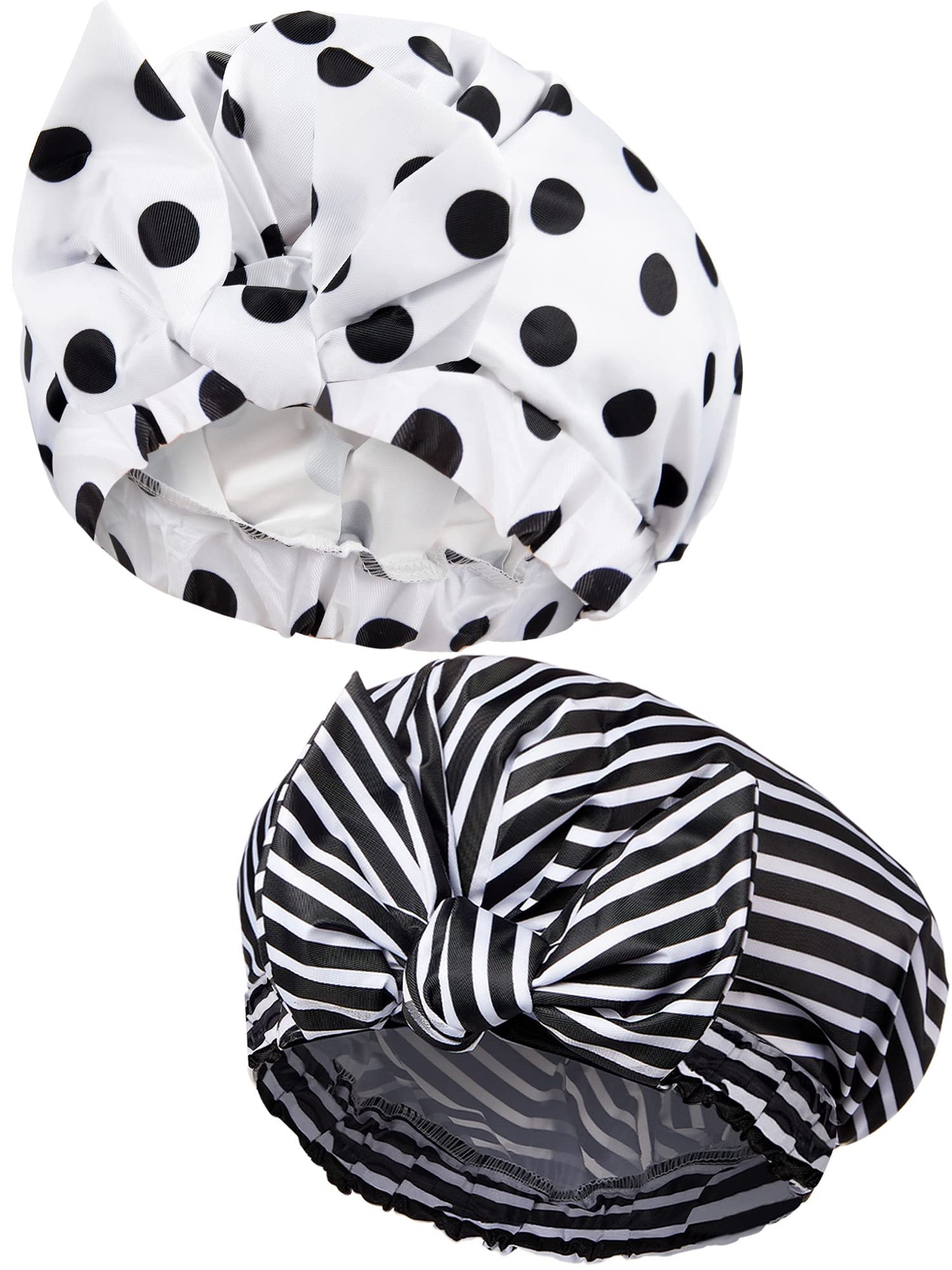 2 Pieces Shower Caps for Women, Waterproof Reusable Shower Hair Caps Elastic Hem Shower Bath Caps for Short Curly and Long Hair for Women Girls (Black