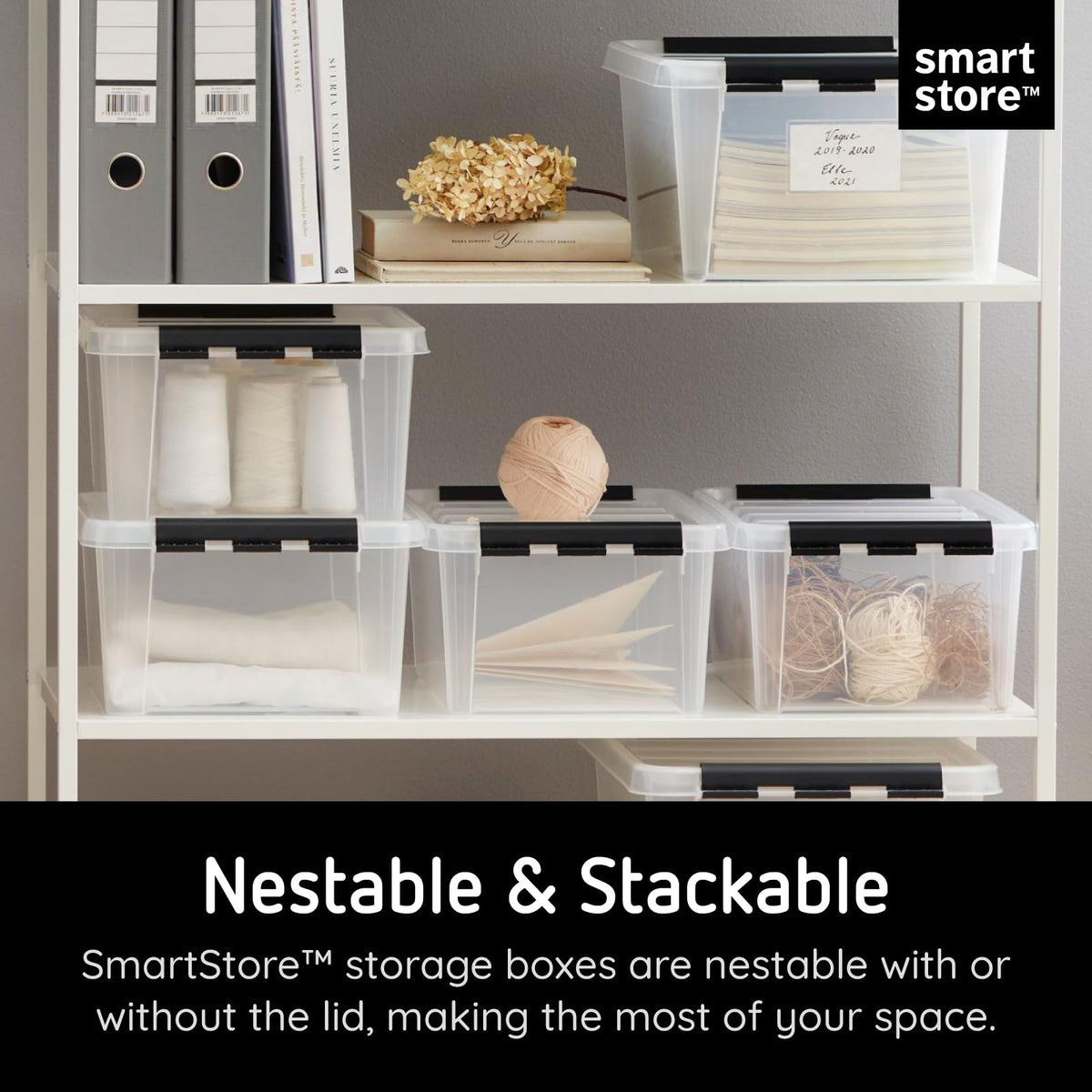 SmartStore 32L Clear Plastic Storage Boxes, 3 Pack, Reinforced, 10 Year Guarantee, Food Safe, Clip Locked, Stackable and Nestable, BPA Free L50 x W39