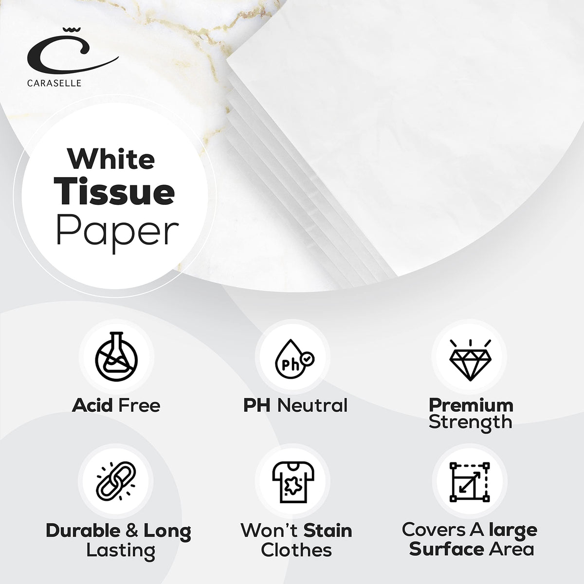 Caraselle Extra Large Tissue Paper - Jumbo Size 100x75cm - Versatile White Tissue Paper Sheet for Clothes, Art Collection, & Gift Wrapping - Acid-Free