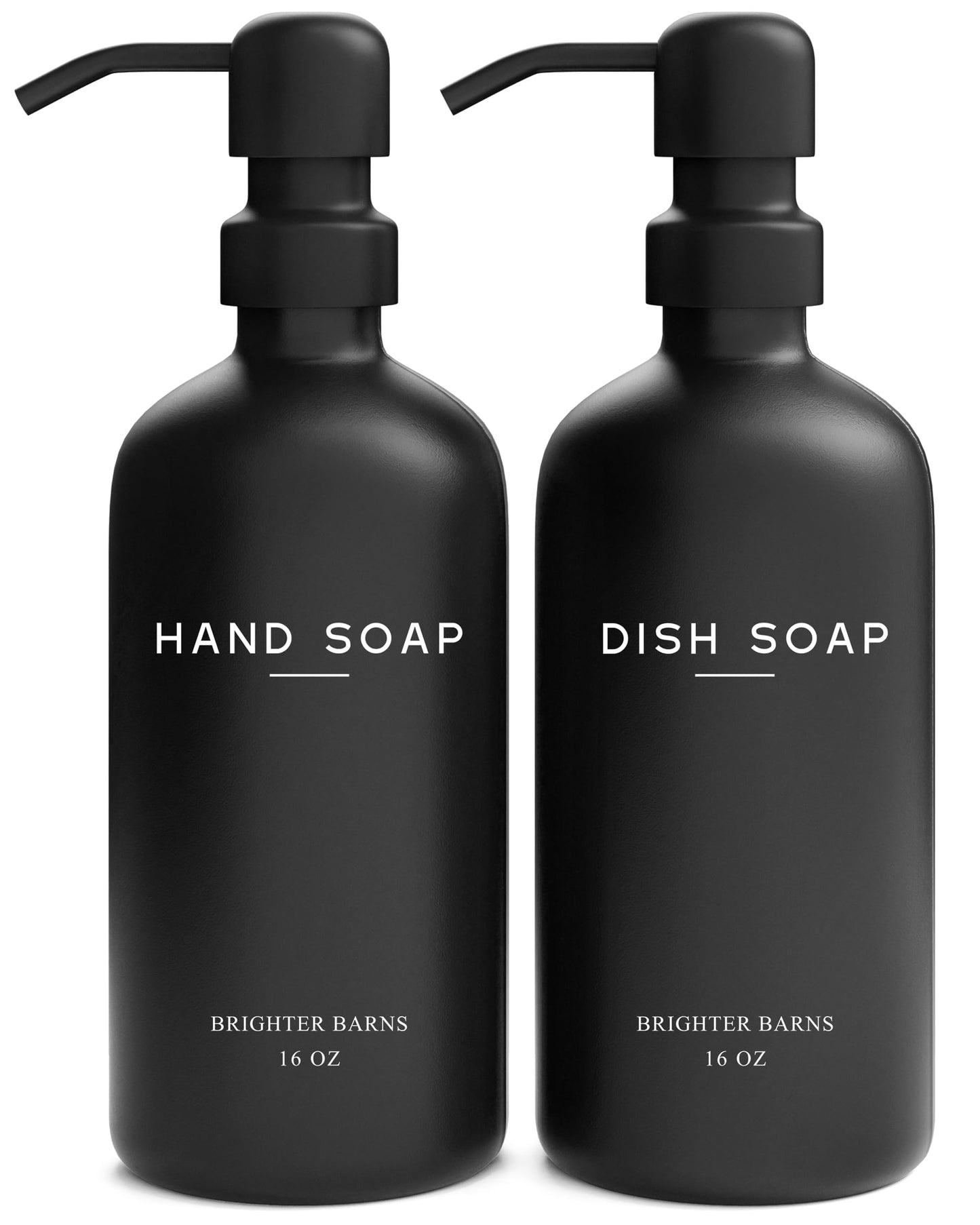 Black Glass Soap Dispenser Set by Brighter Barns - Hand and Dish Soap Dispenser for Kitchen Sink - Kitchen Soap Dispenser Set & Pump - Farmhouse