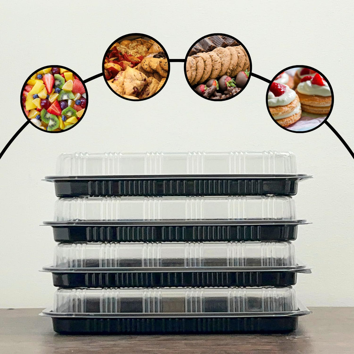 Zumart Pack of 25 Sandwich Platter Trays With lids - Reusable Plastic Catering Trays With Lids for Meal Prep, Cakes, Treats and Sandwiches (33.5cm x