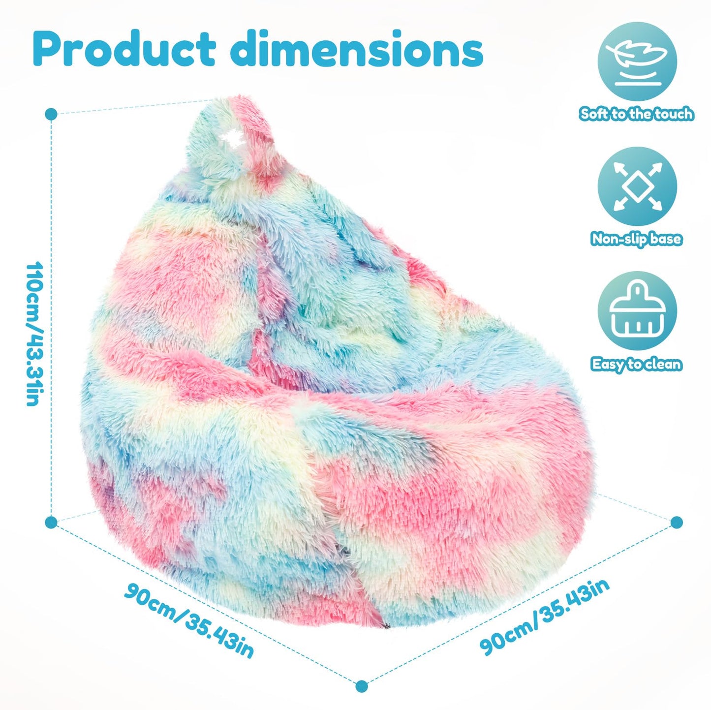 Fluffy Bean Bag Cover (Cover Only, No Filler), Extra Large Plush Tie Dye Beanbag Chair Slipcover
