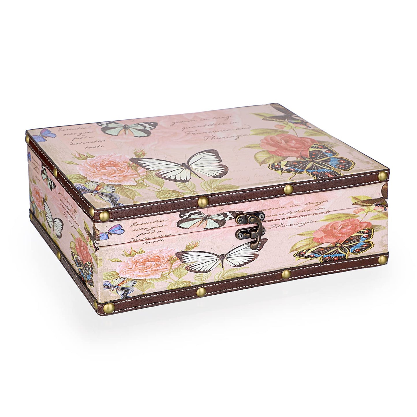 SUMNACON Vintage Treasure Storage Box with Latch 27.2*21.5*9.4cm, Butterfly
