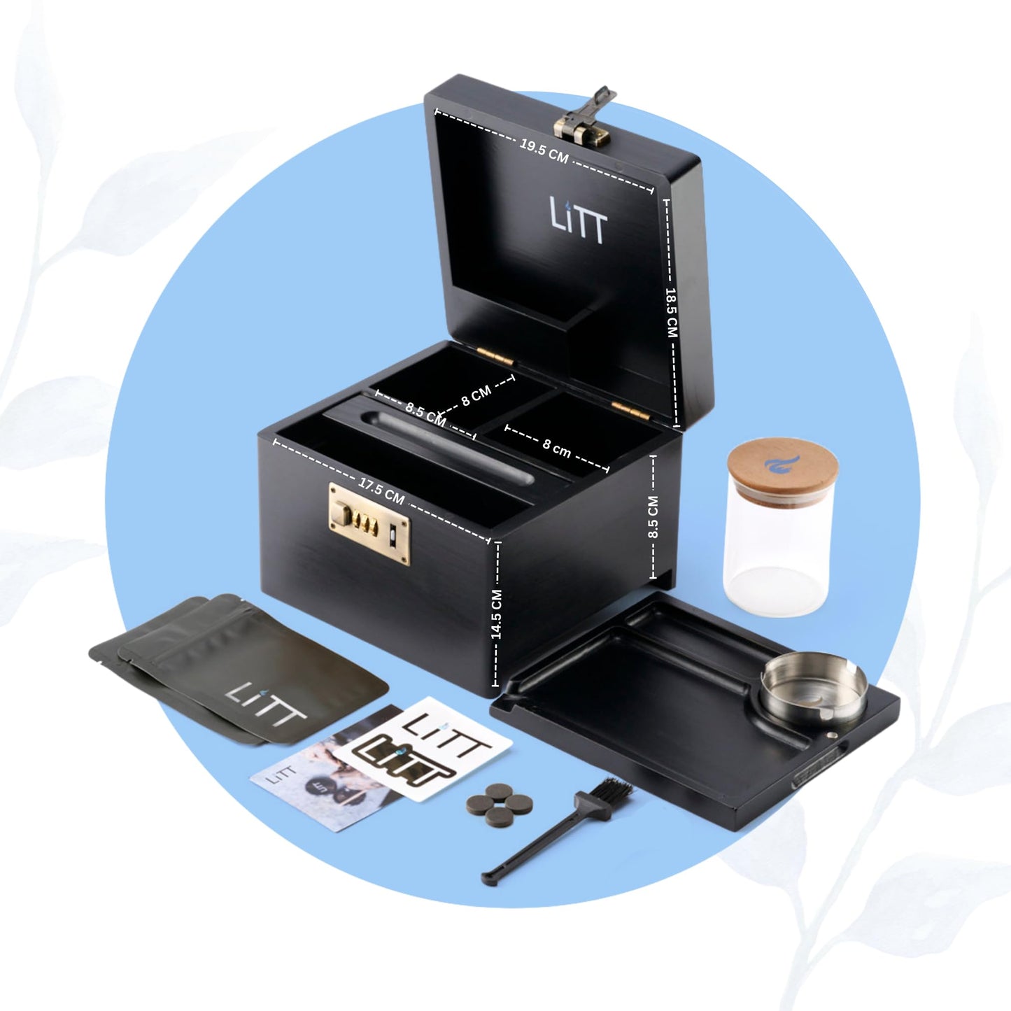 LITT Wooden Stash Box with Combination Lock, Black