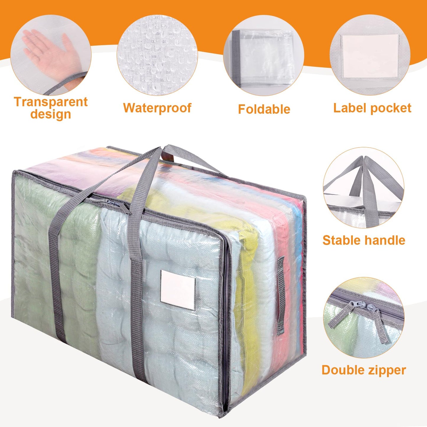 Dntorx 4 Pack 105L Moving Bags Clothes Storage Bags Drom Packing Box, Grey