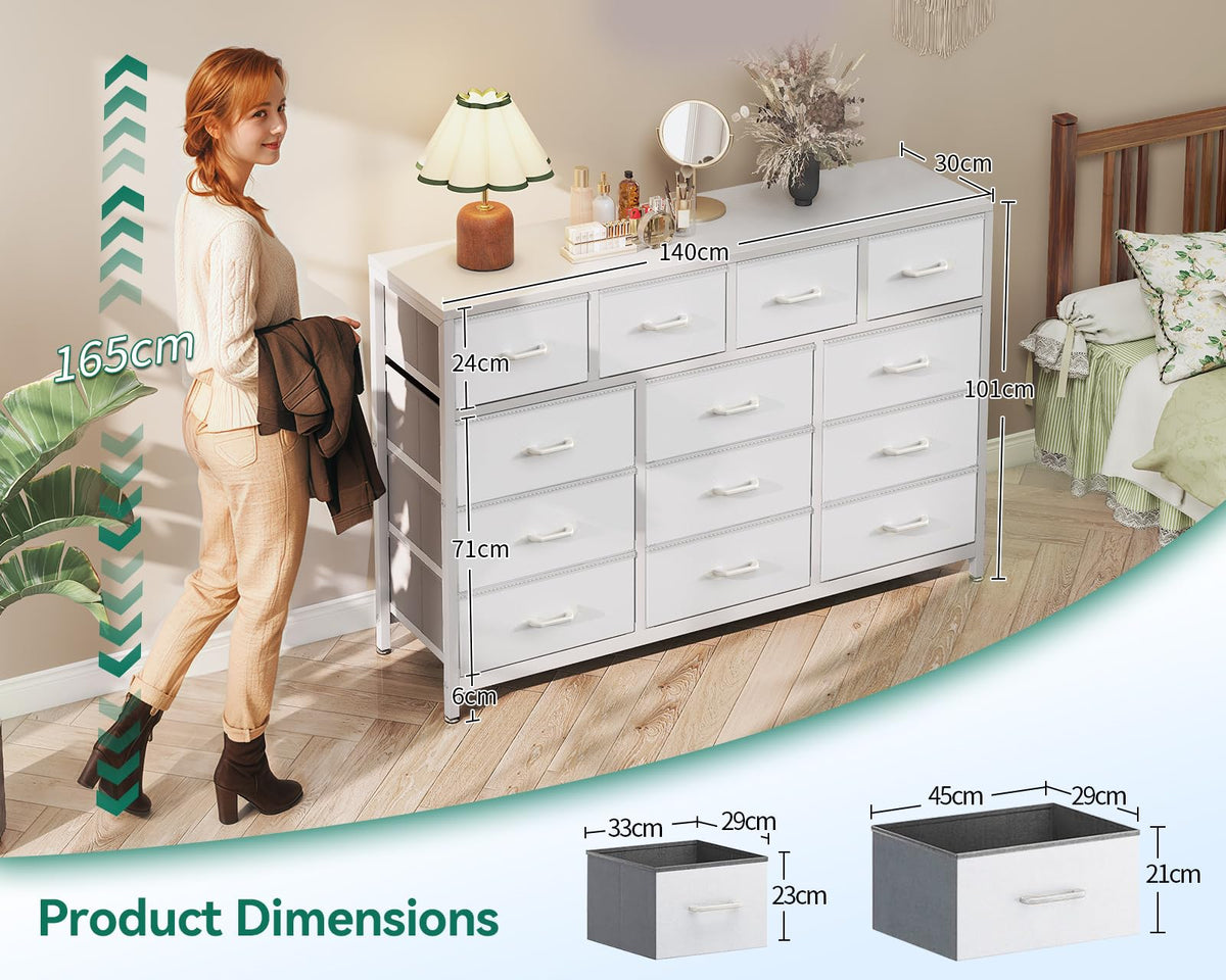 Coleshome Large Chest of Drawers Bedroom, 13 Large Fabric Drawers，White