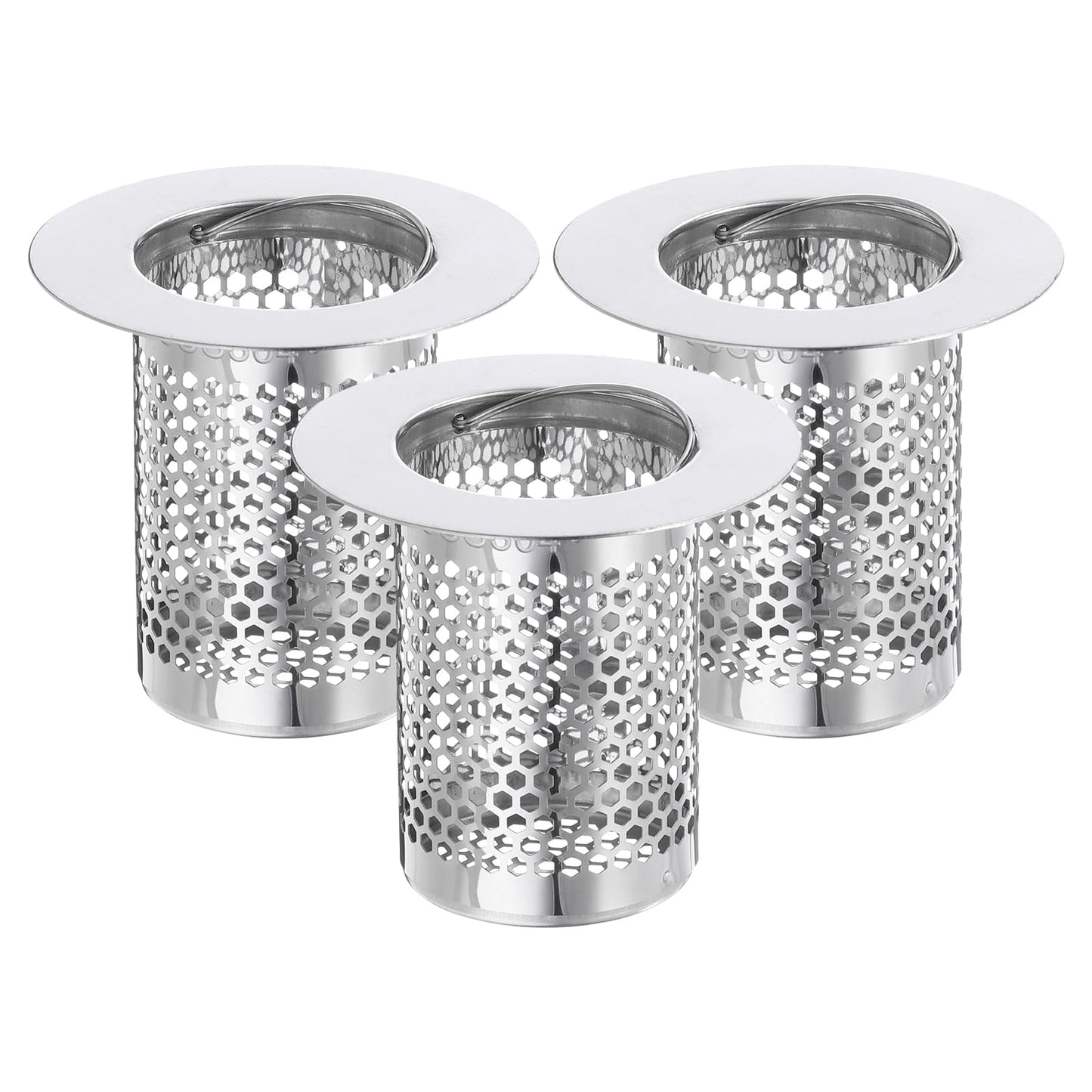 sourcing map 2 Pack Shower Drain Strainer, 2" x 2" Stainless Steel Floor Drain Strainer Deep Sink Hair Catcher for Kitchen Bathroom Balcony Floor