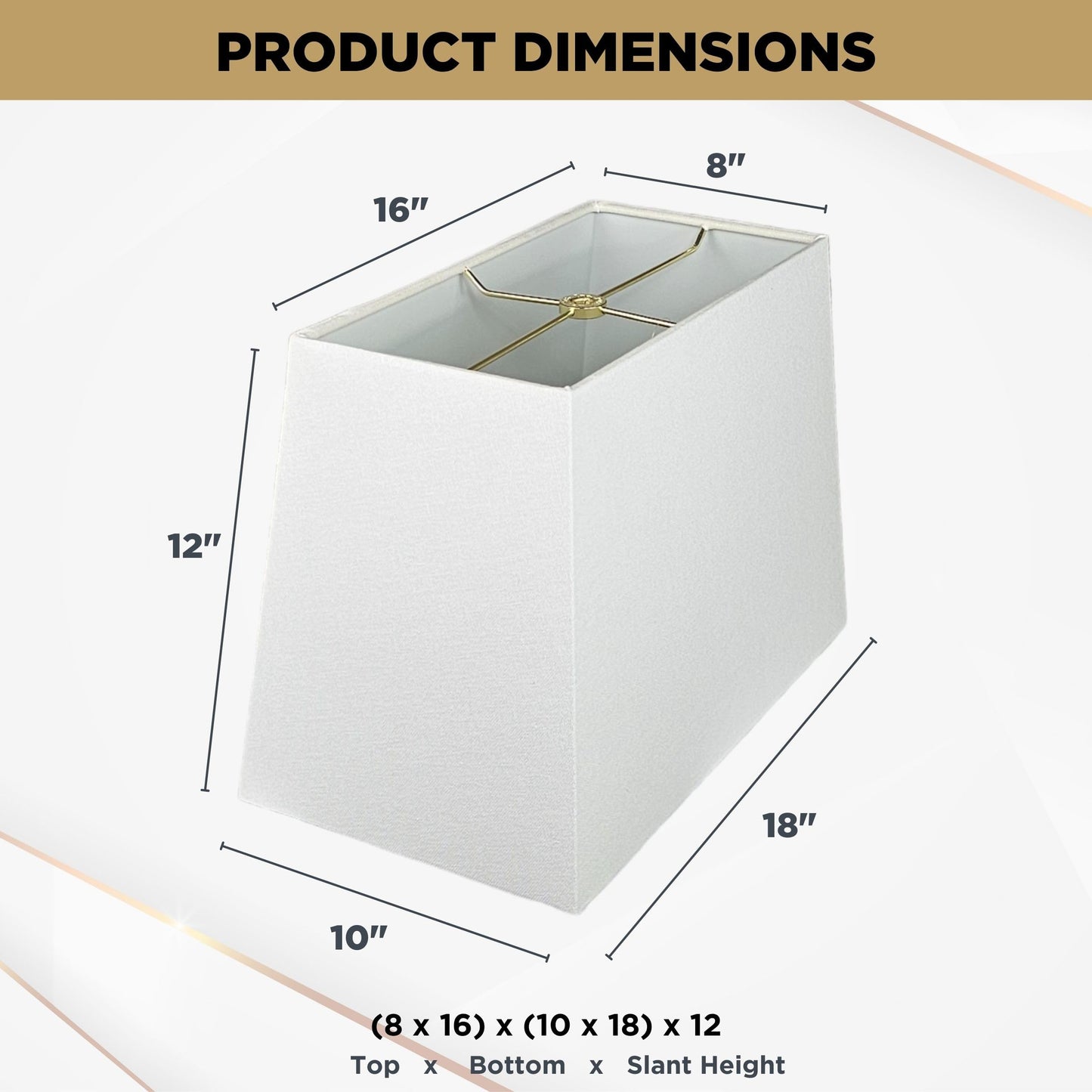 Royal Designs Rectangle Hard Back Lamp Shade, Linen White, (8"x 16) x (10"X 18) x 12