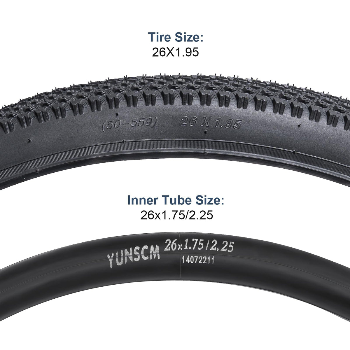 YunSCM 2-Pack 26" Mountain Bike Tyres 26x1.95 ETRTO 50-559 and 26 inch Bike Tubes AV33mm Valve, Compatible with 26x 1.85 26 x 1.95 26 x 2.0 MTB Bike