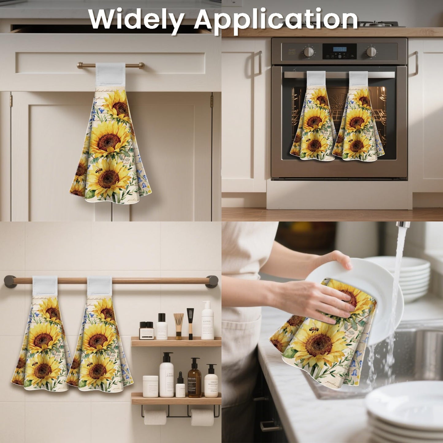 CUTHOLLOW 2 Pcs Countryside Sunflowers Hanging Kitchen Towels with Loop
