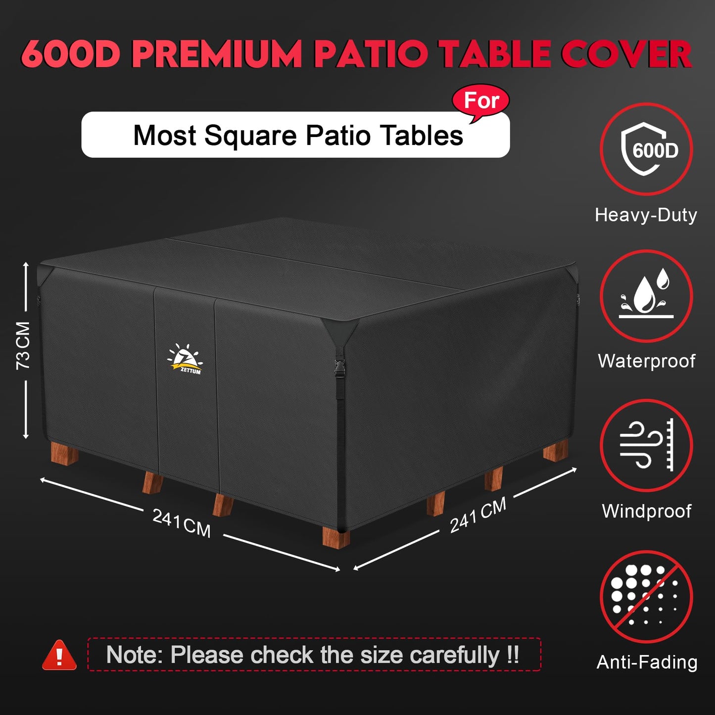 Zettum 241x241x73cm Patio Furniture Covers Waterproof Cube 600D Heavy Duty Anti UV Large Garden Furniture Cover Fit for Patio Rattan Cube Set Covers
