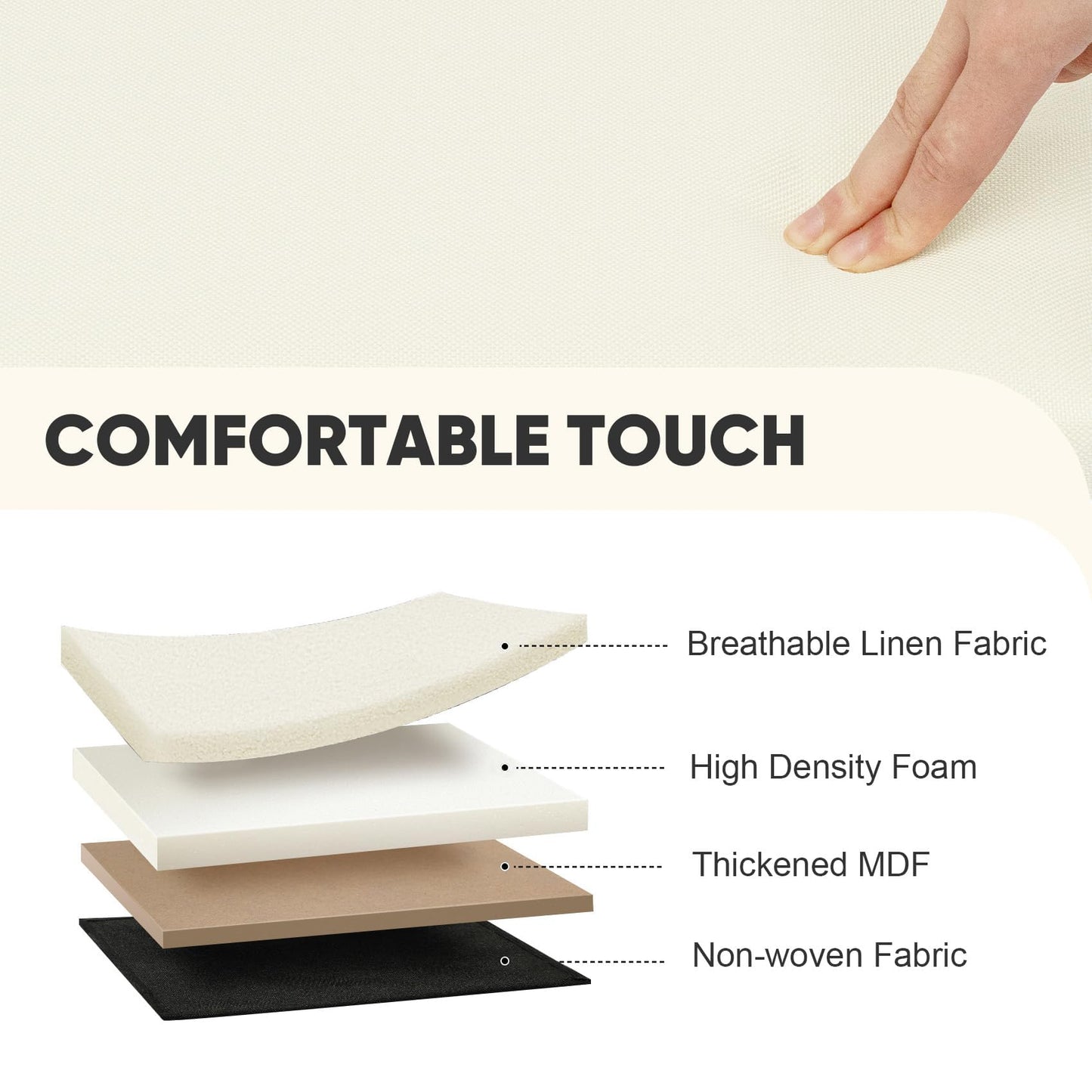 PINPLUS Folding Storage Box Ottoman, Linen Small Footstool, Cream White
