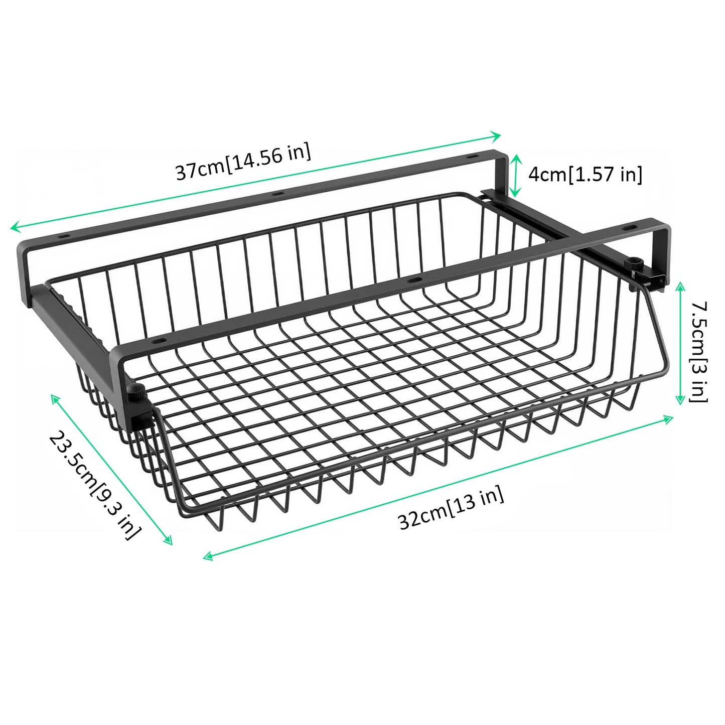 FUNSUEI No-Drill Under Desk Storage Basket, Black Slide-Out Self Adhesive Drawer, Metal Storage Basket for Office, Home, 37× 23.5 ×11 cm