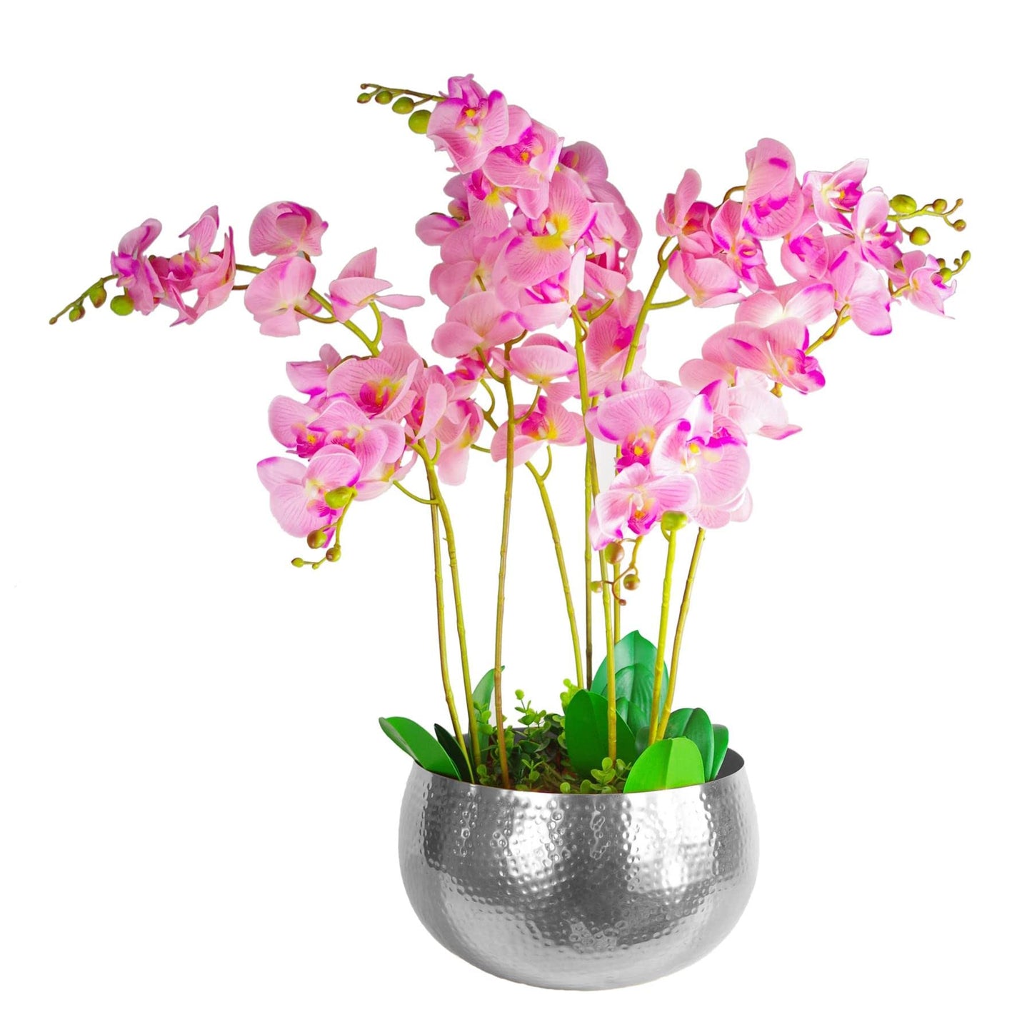 Leaf Large Straight Edge Hammered Metal Planter, Silver, 32cm x 20cm