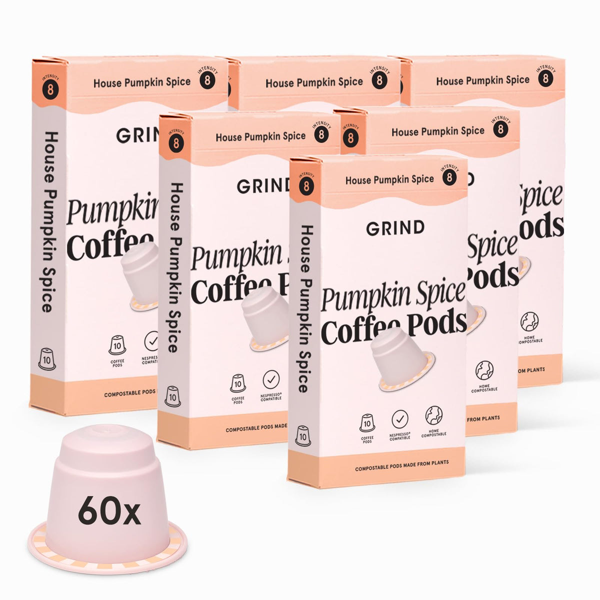 Grind Pumpkin Spice Coffee Pods ? Pack of 60 Biodegradable Capsules ? 100% Arabica ? Nespresso? Original Compatible ? Home Compostable ? Barista