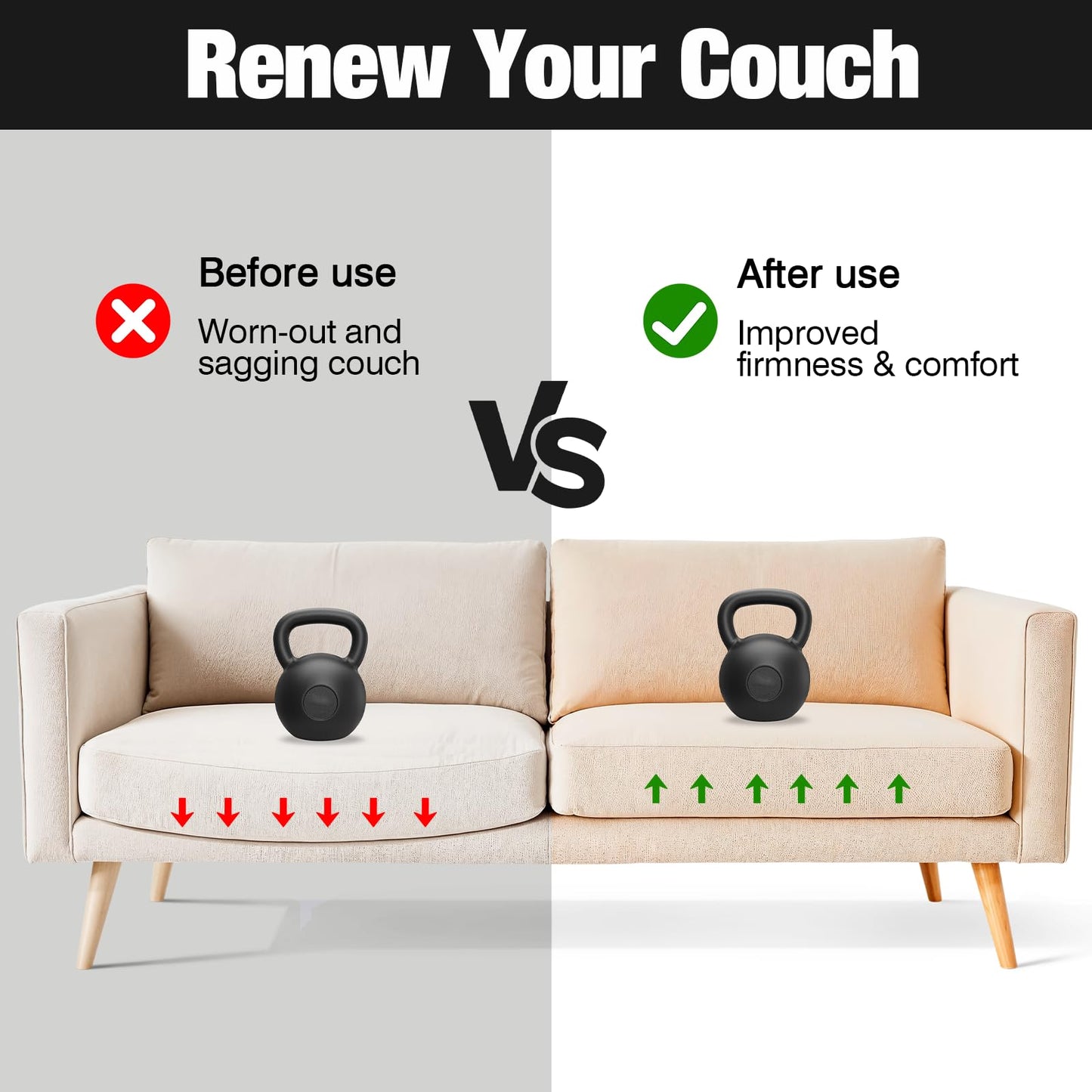 ZYNERY 3 Pcs Sofa Cushion Support, 55 x 55cm High-Density Foam Couch Saver Pad for Sagging Seat Curve Furniture Seat Under Cushion Sag Repair