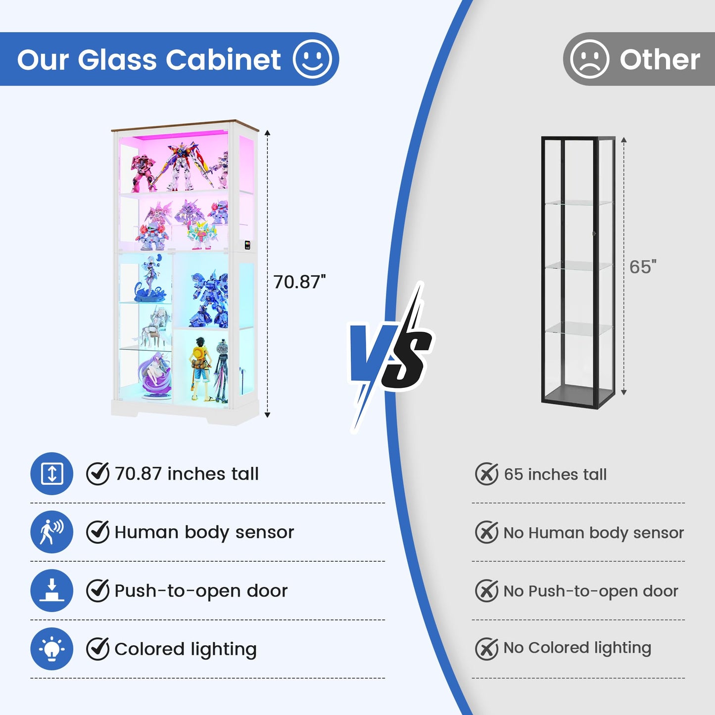 180cm Display Cabinets with RGB Lights and Human Sensing for Living room