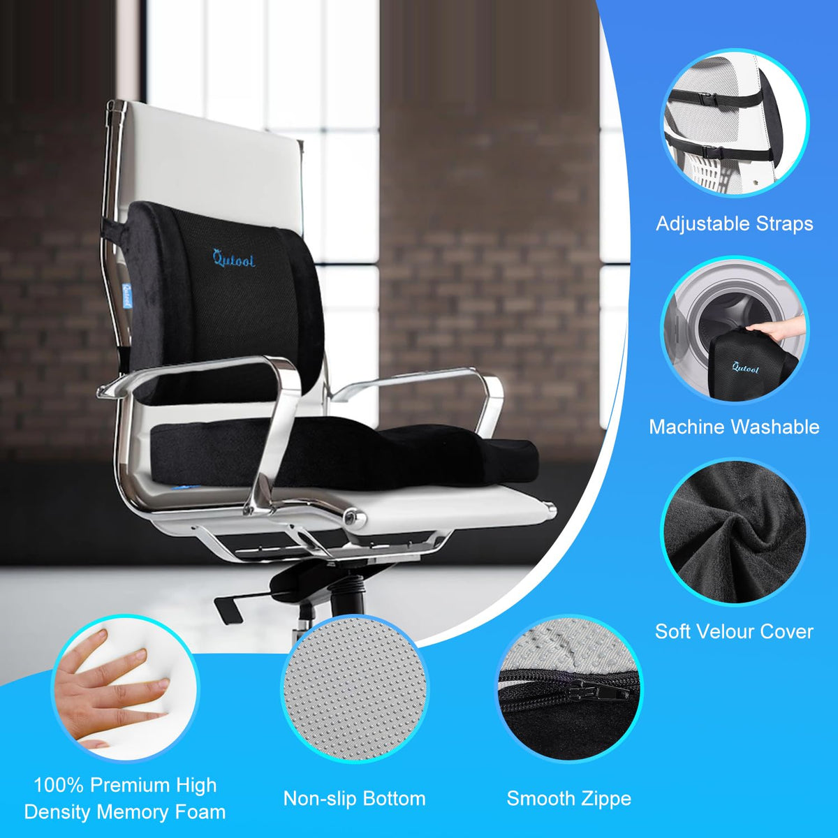 QUTOOL Seat Cushion and Lumbar Support Pillow for Office Desk Chair Back Support Chair Cushion Seat Cushion & Back Pillow for Sitting lumbar support