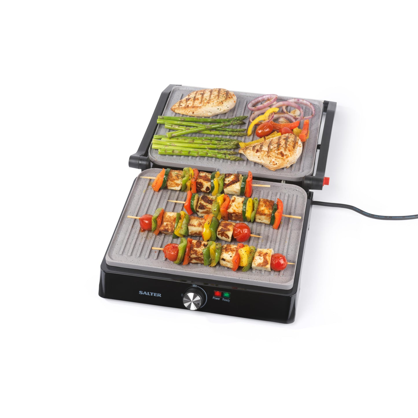 Salter Marblestone Health Grill  Electric Fold-Out Grill & Panini Maker, Non-Stick XL Plates 29 x 23cm, Opens Flat To 180, Adjustable Temperature