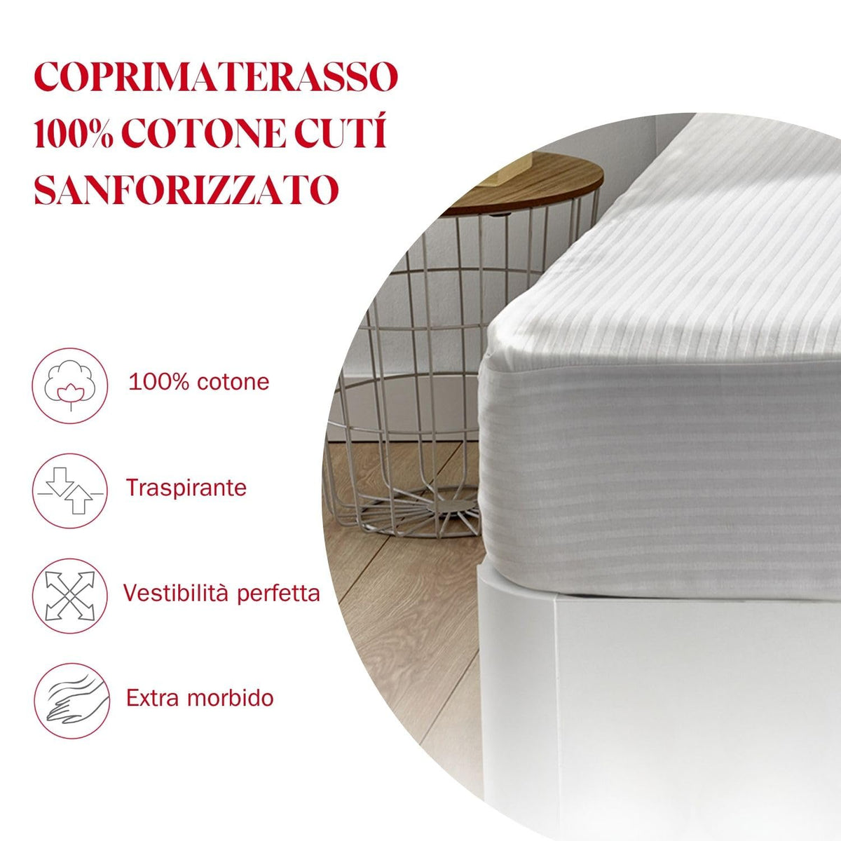 Pikolin Home – Ticking Mattress Protector, 100% Cotton, white, Lit 160-160 x 190/200 cm