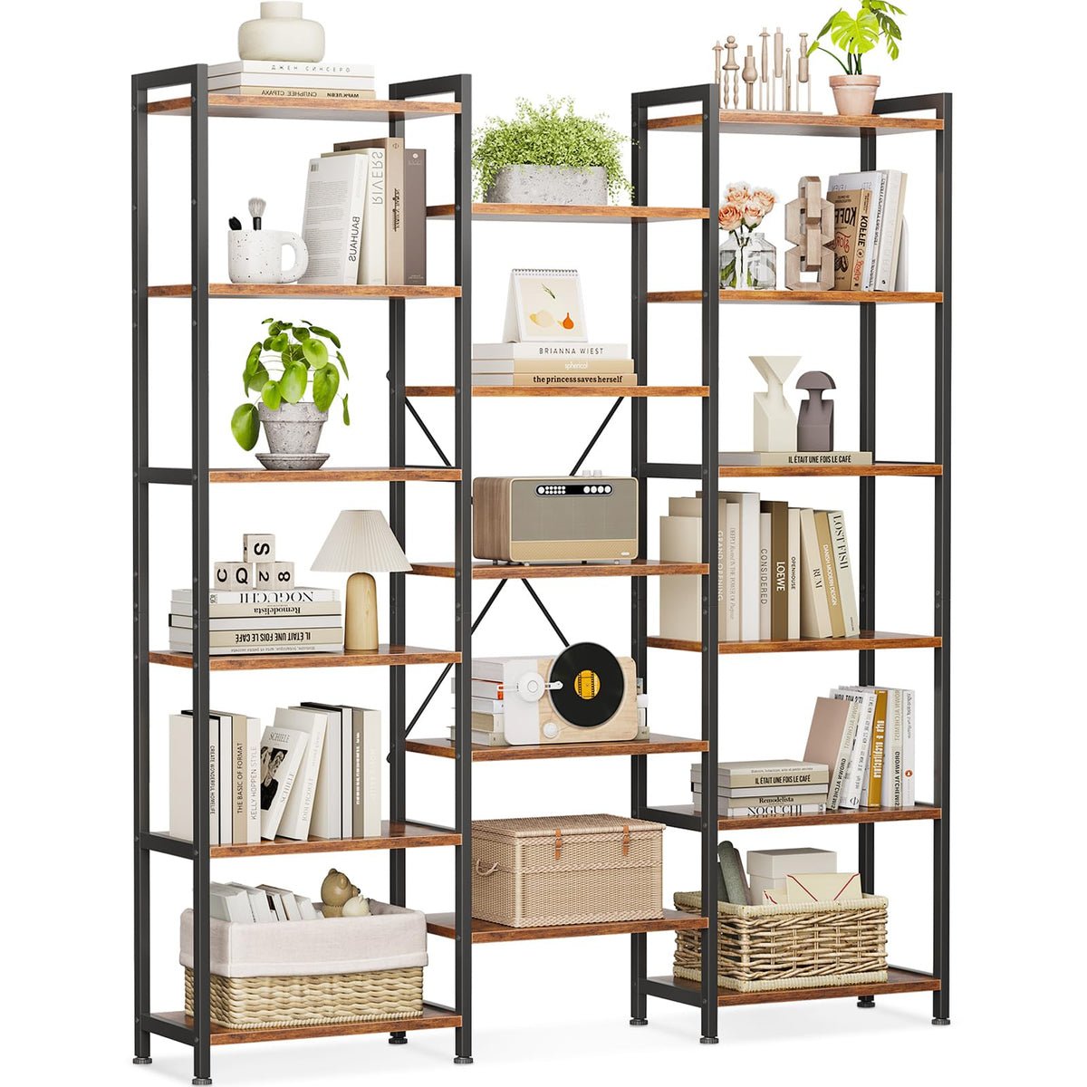 Coleshome 6-Tier Book Shelf, Industrial Bookcase, 177cmx126cm, Rustic Brown