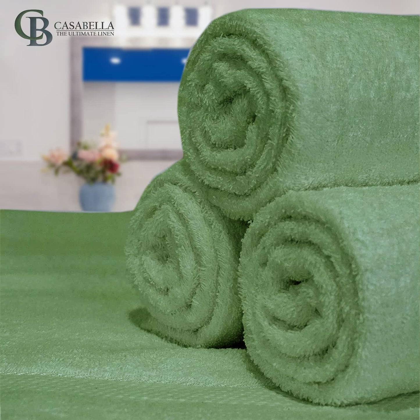 Casabella Luxury Pack Of 4 Bath Sheet 100% Egyptian Cotton Super Soft towel_Smoke Green