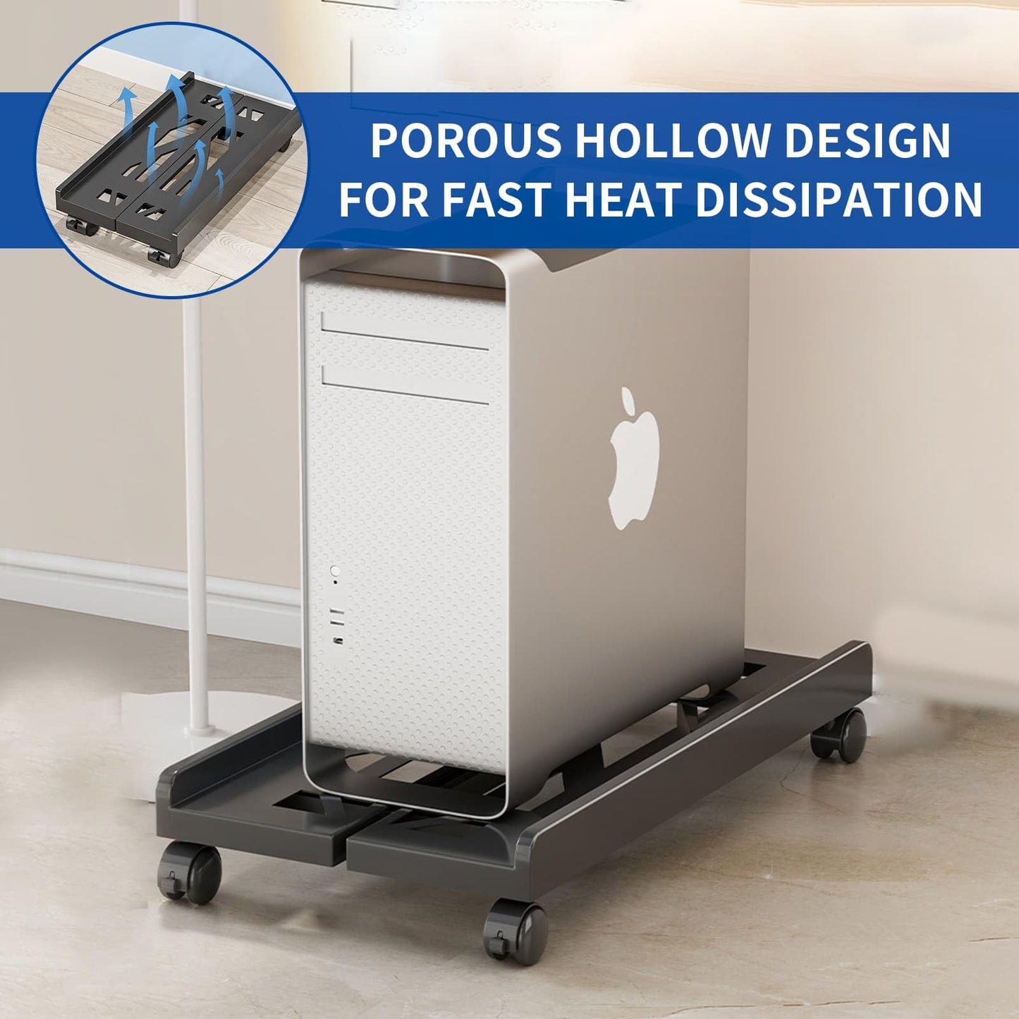Eidoct Adjustable Under Desk Computer Tower Holder Mobile Pc Stand with 4 Wheels Fits Most PC (Multi-hole)