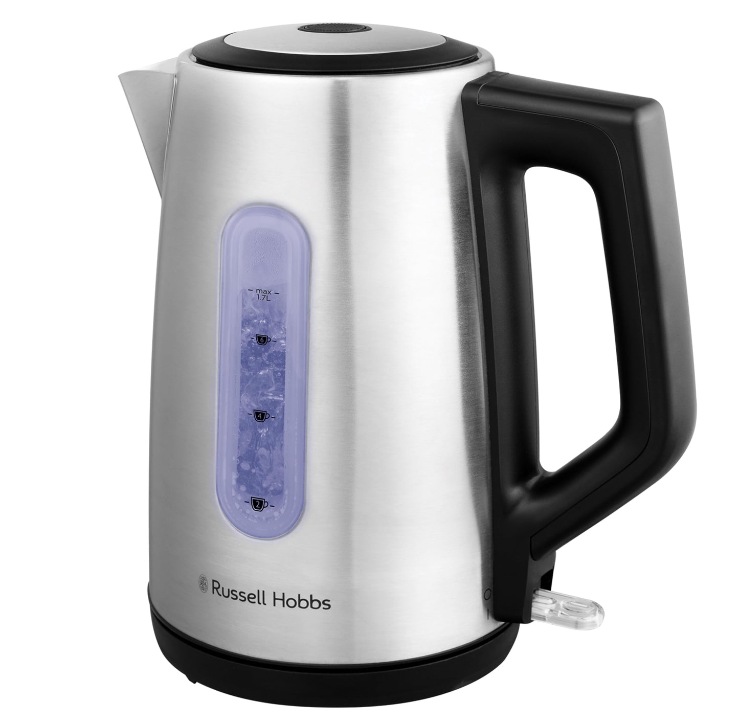 Russell Hobbs Electric Kettle (For Hot Water, Tea or Coffee, 1.7L Capacity, Stainless Steel, Push to open lid, Perfect pour spout, Removable washable