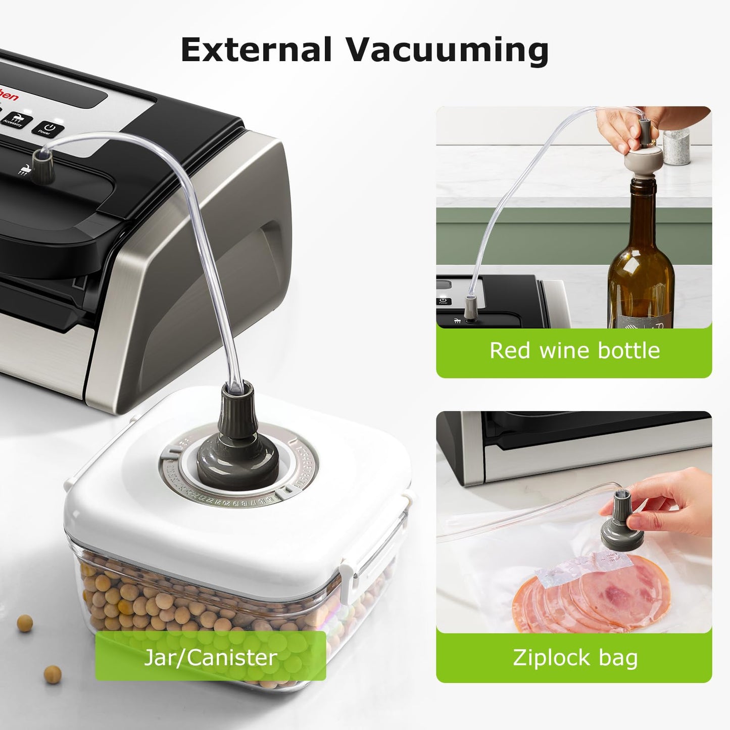 Bonsenkitchen Vacuum Sealer Machine, Globefish Technology for Powerful Vacuum Sealing, Low-Noise, Built-in Cutter and Bag Storage, Includes 2 Rolls