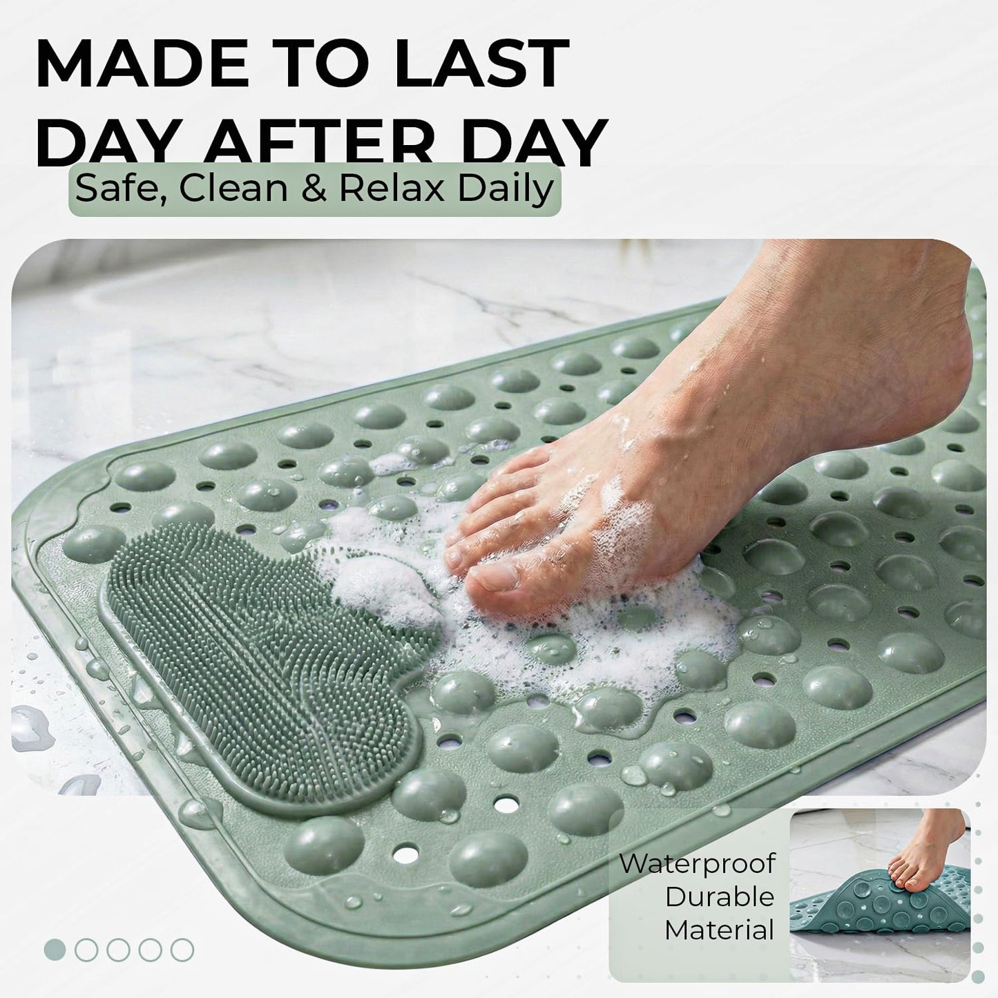 Rugs Garden Massager Foot Shower Bath Mats - Washable Non Slip Anti Mould Rubber Bathmat with Suction Cups for Bathtub and Bathroom (Green, 40x70 cm)