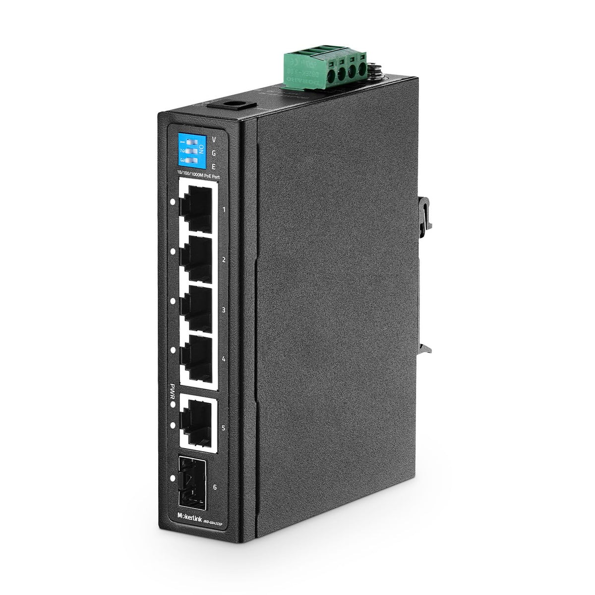 MokerLink 6 Port Industrial Din Rail Gigabit PoE Switch, 4 x 100/1000Mbps PoE Ports,IEEE802.3af/at PoE+, 1 Gigabit Uplink, 1 Gigabit SFP, Metal