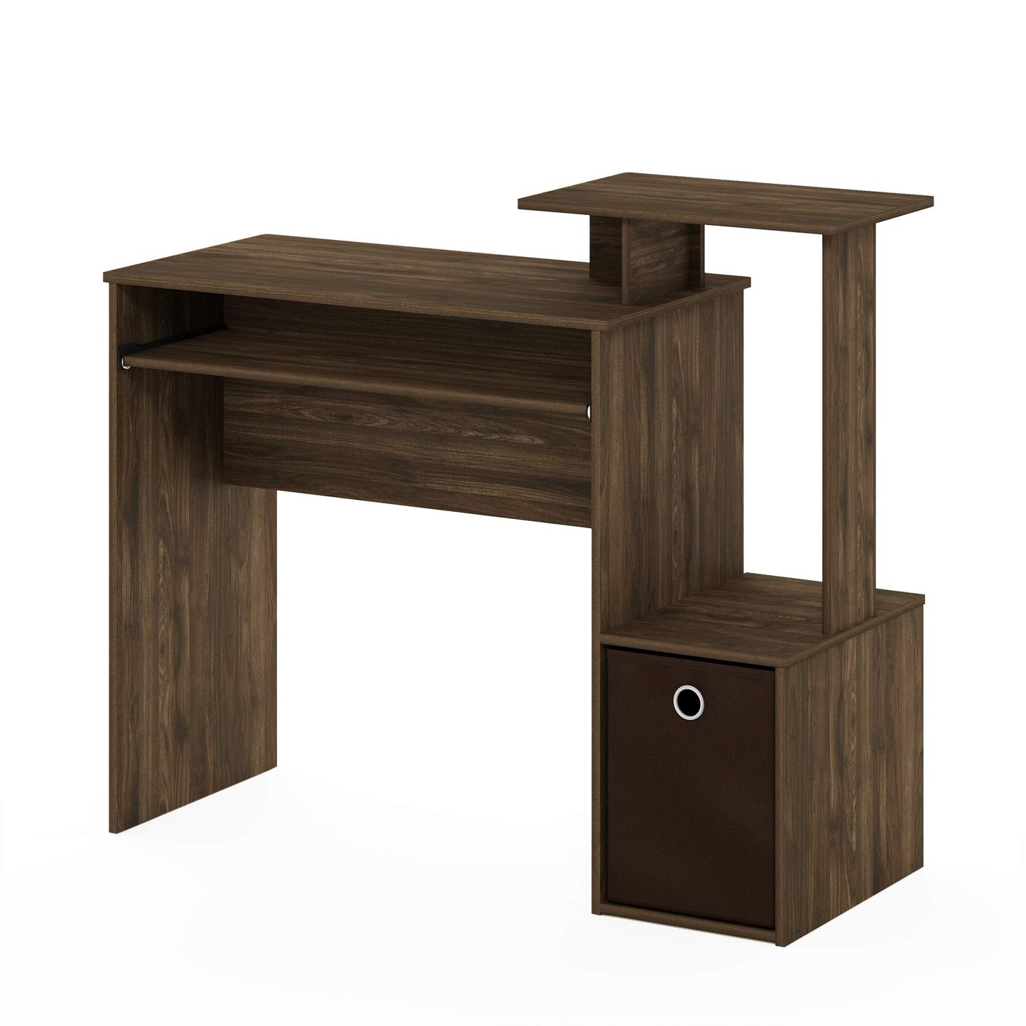 Furinno Econ Multipurpose Home Office Computer Writing Desk, Computer Desk, Study Desk, w/Bin, Columbia Walnut/Dark Brown, 100.1 (W) x 86.6 (H) x 39.9