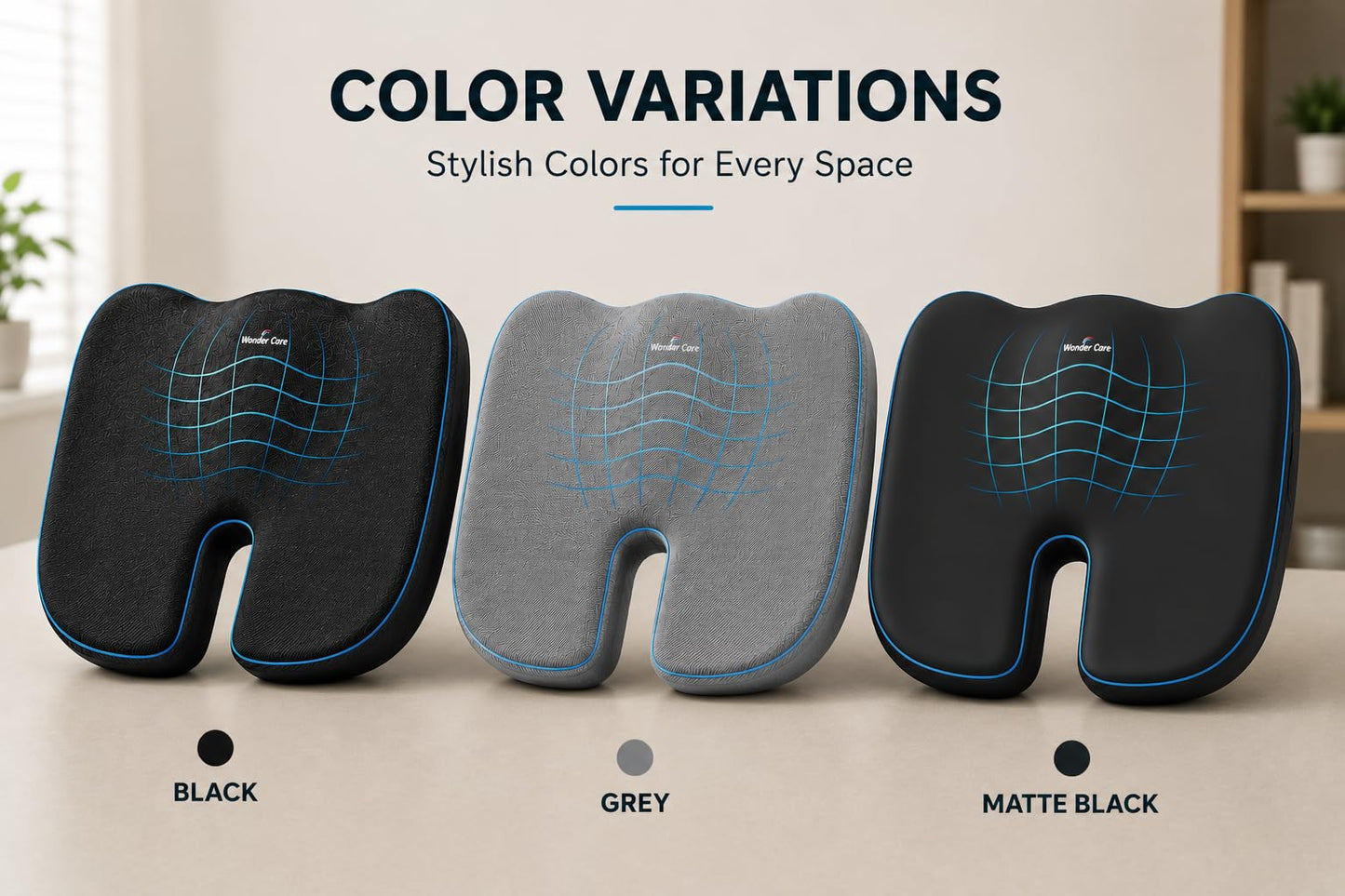 Wonder Care Orthopedic Coccyx Cusion | High Density Memory Foam for Back Pain, Sciatica, Tailbone Relief (Mesh Cover, 70Kg)