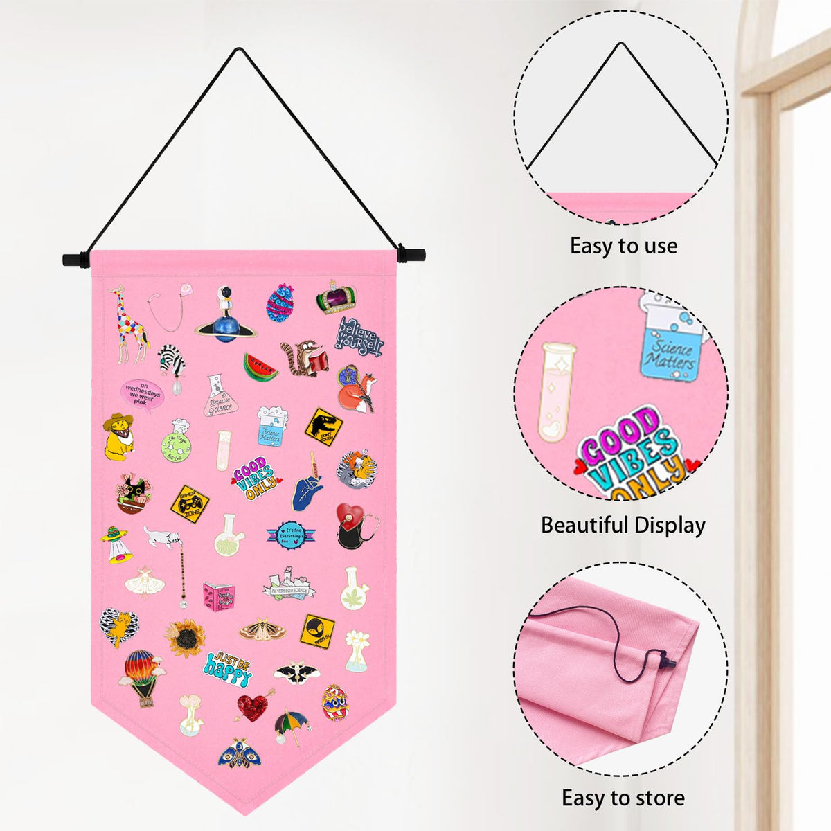 Kunyeah Wall Hanging Brooch Organizer Storage Case Colorful Canvas Pin Board Stand Enamel Pin Badge Hanging Holder Display Banner Earrings Collection