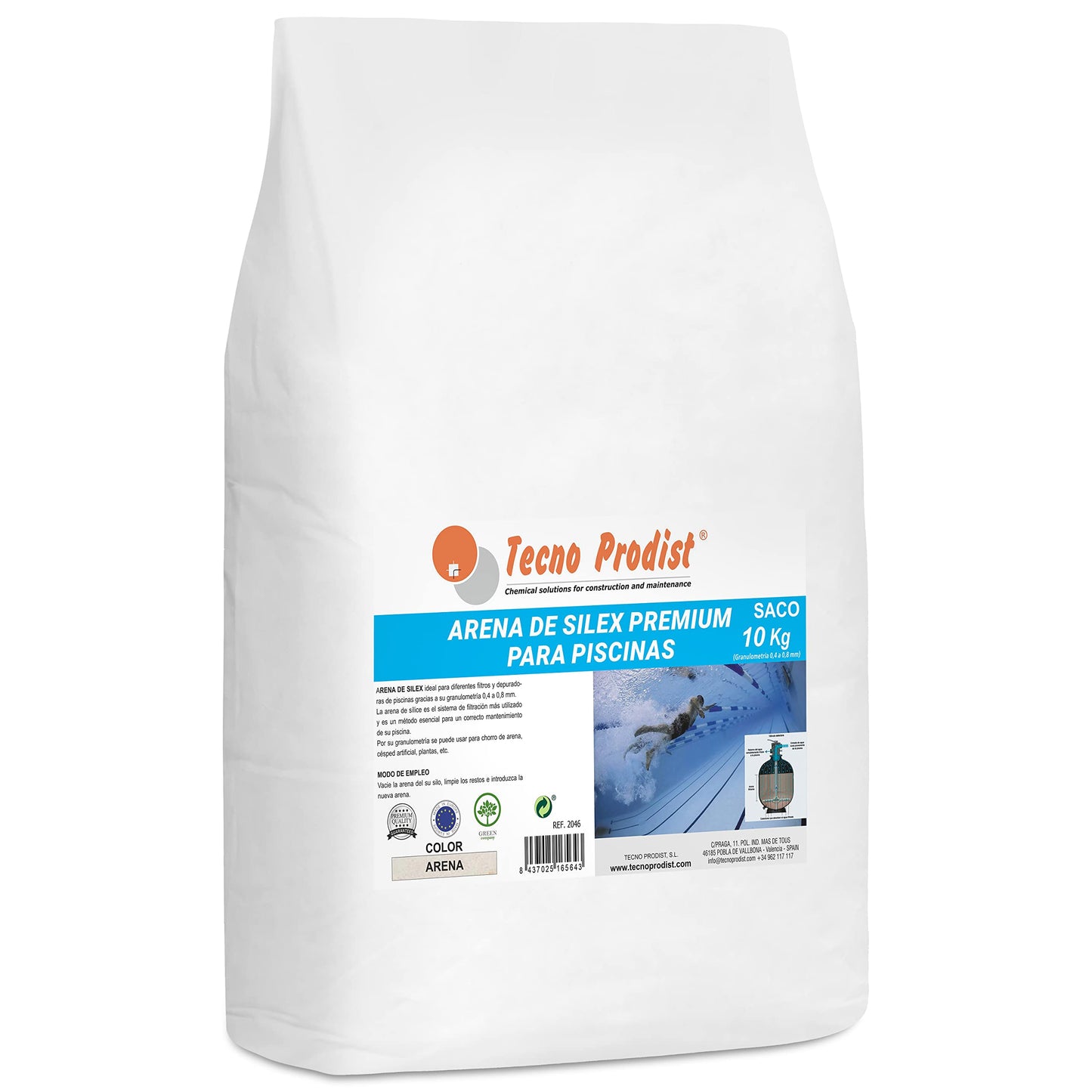 Tecno Prodist - Silex Premium Sand for Swimming Pools (10 kg Sack) Granulometry 0.4 to 0.8 mm ? Ideal for Filter Your Pool.